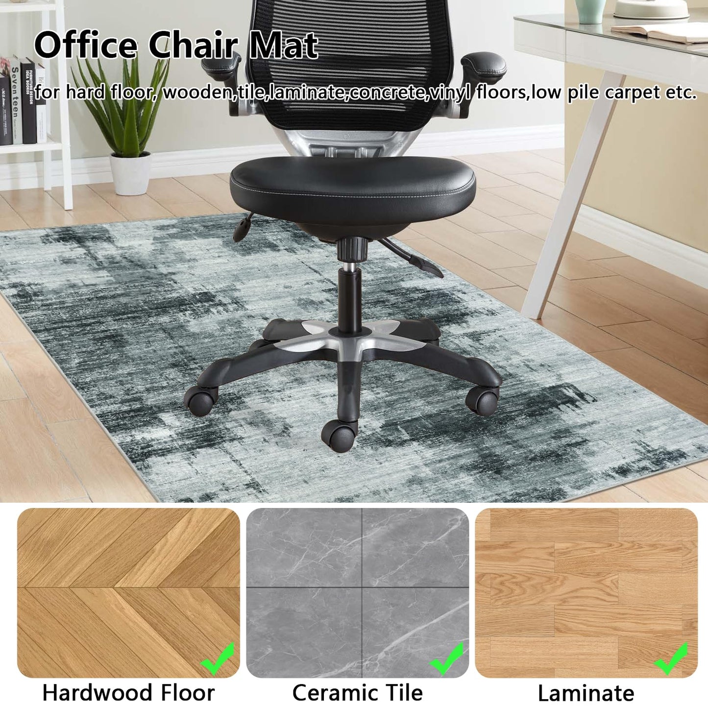 Famibay Office Chair Mat for Hardwood Floor 120x150cm Desk Chair Mat Large Dark Grey Office Chair Floor Protector Mat Rubber for Hard Wooden Tile