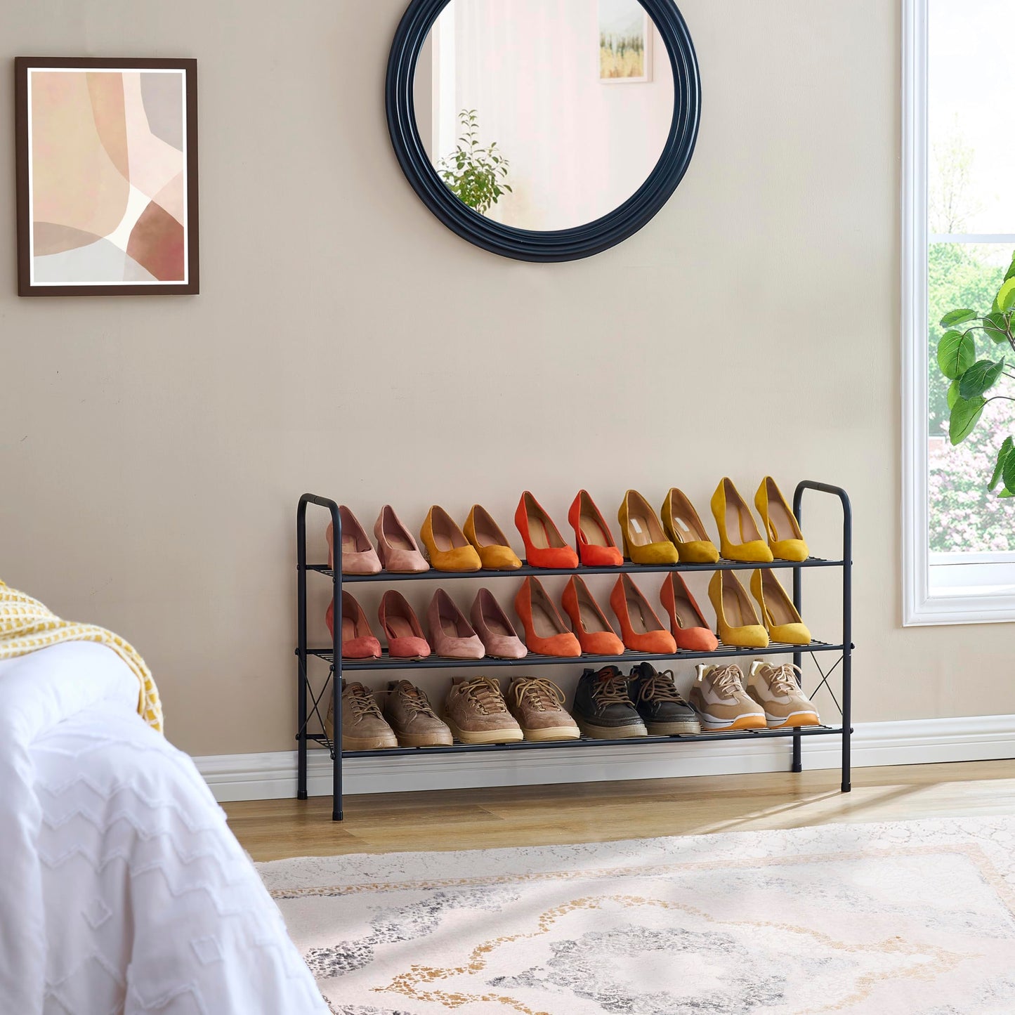 Hoctieon 3 Tier Mesh Style Shoe Rack, Entryway Shoe Shelf, Shoe Storage Organizer, Shoe Rack for Closet, Space Save for Bathroom, Garage, Hallway
