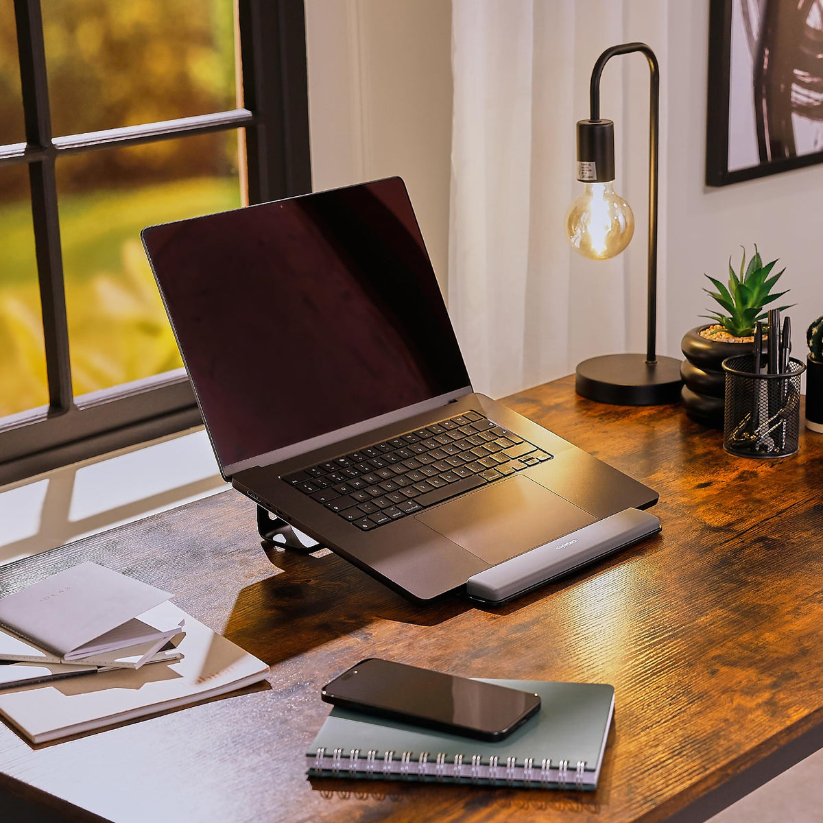 styletech Laptop Riser Stand, Super Durable with Wrist Support, Increased Airflow and Anodised Finish (Black)