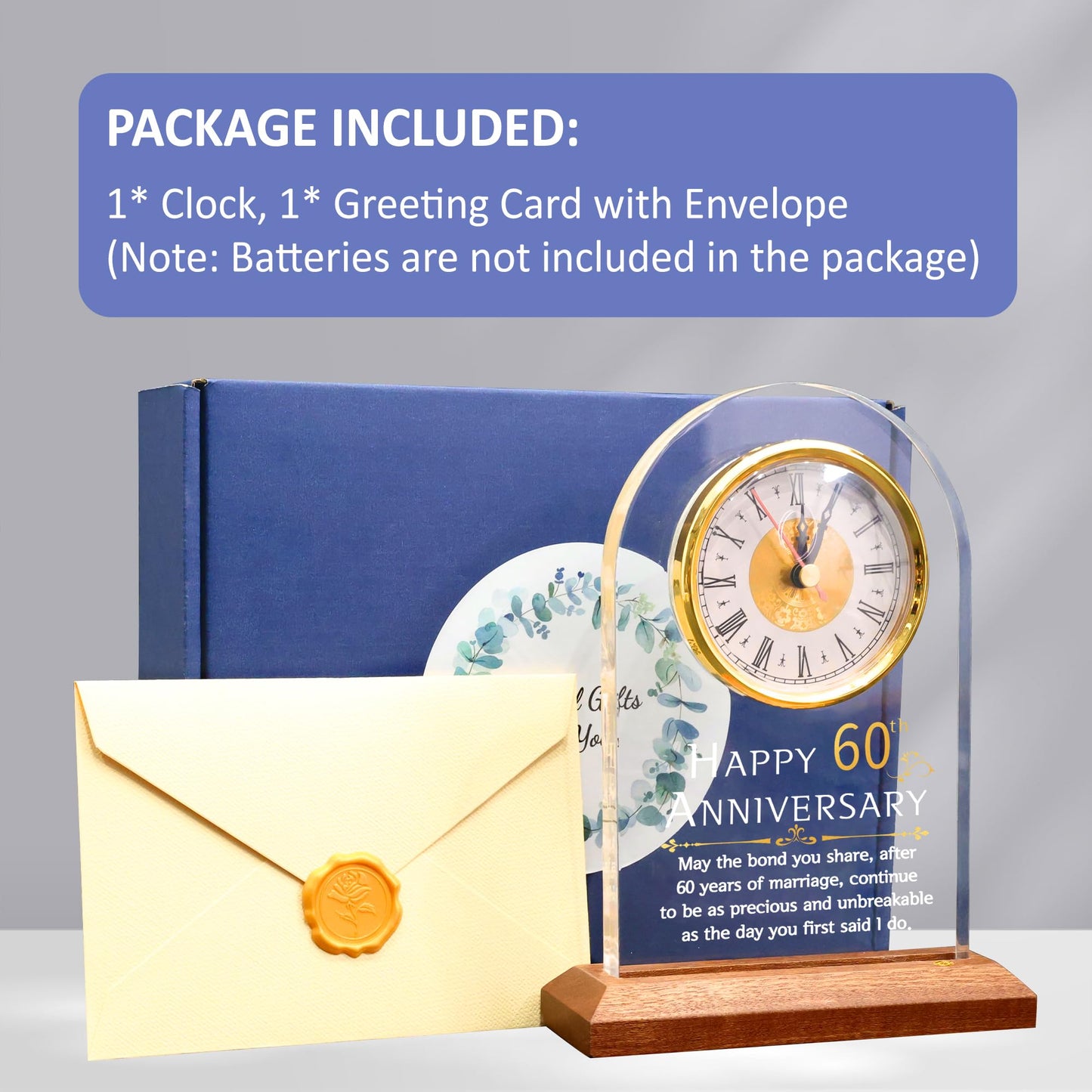 OkiyiD 60th Anniversary Wedding Gift, Anniversary Quartz Clock, Desk Table Clock, 60 Years of Marriage, Diamond Wedding for Couple, Parents,