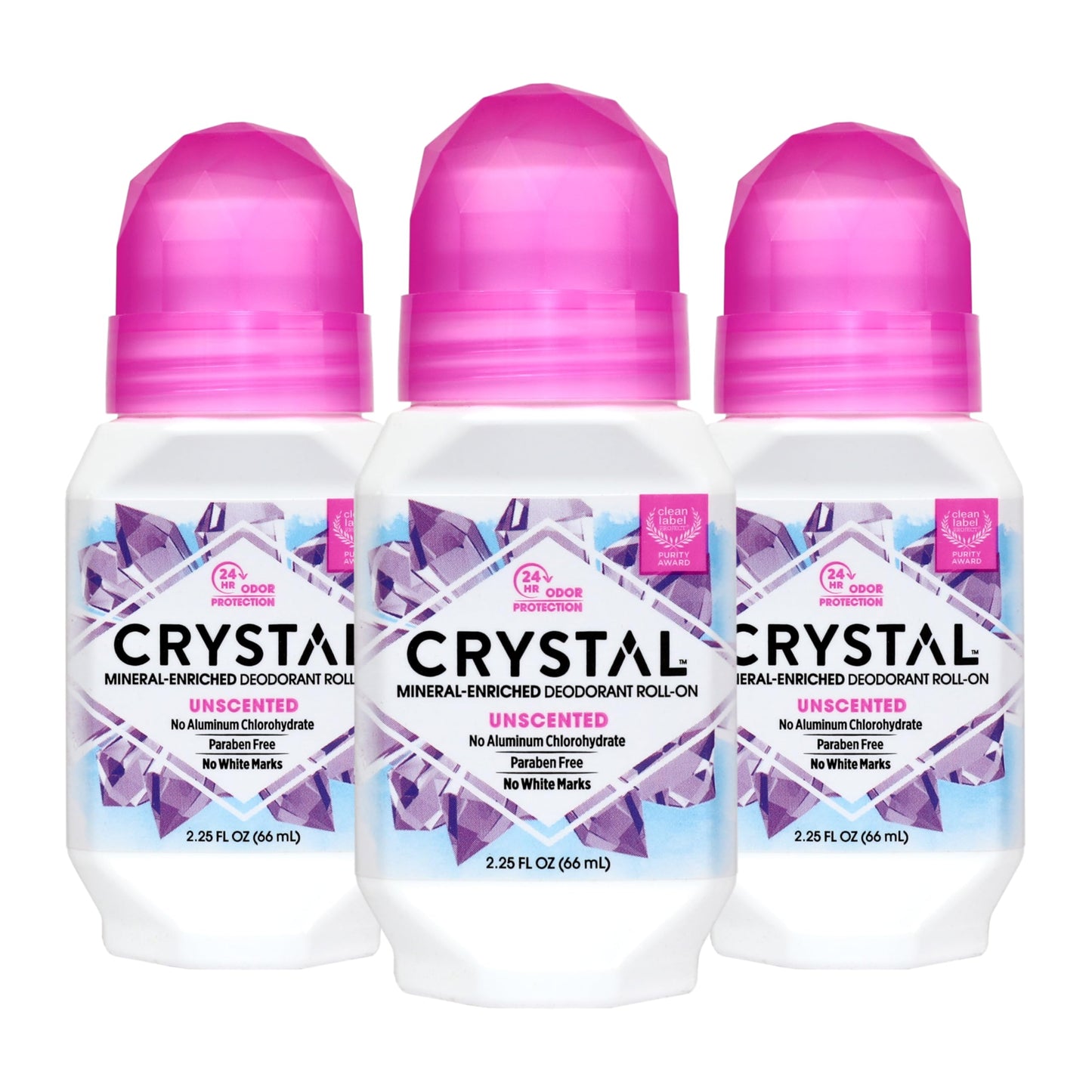 Crystal Mineral Deodorant Roll-On, Unscented, 2.25 fl oz (Pack of 3)