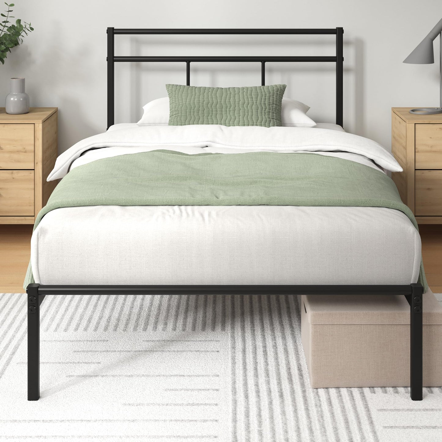 Zinus Elias Single Bed Frame  Bed 90x190 cm  30cm Height Metal Bed Frame with Headboard  Platform bed frame with steel slat support  Modern