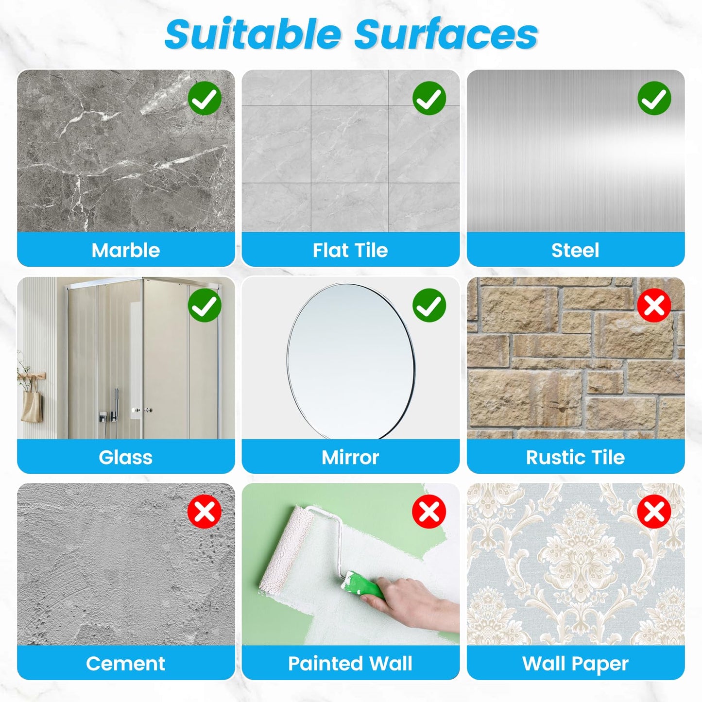 White Soap Dispenser Wall-Mounted, No-Drill Installation for Shower Gel, Shampoo, Conditioner & Dish Detergent