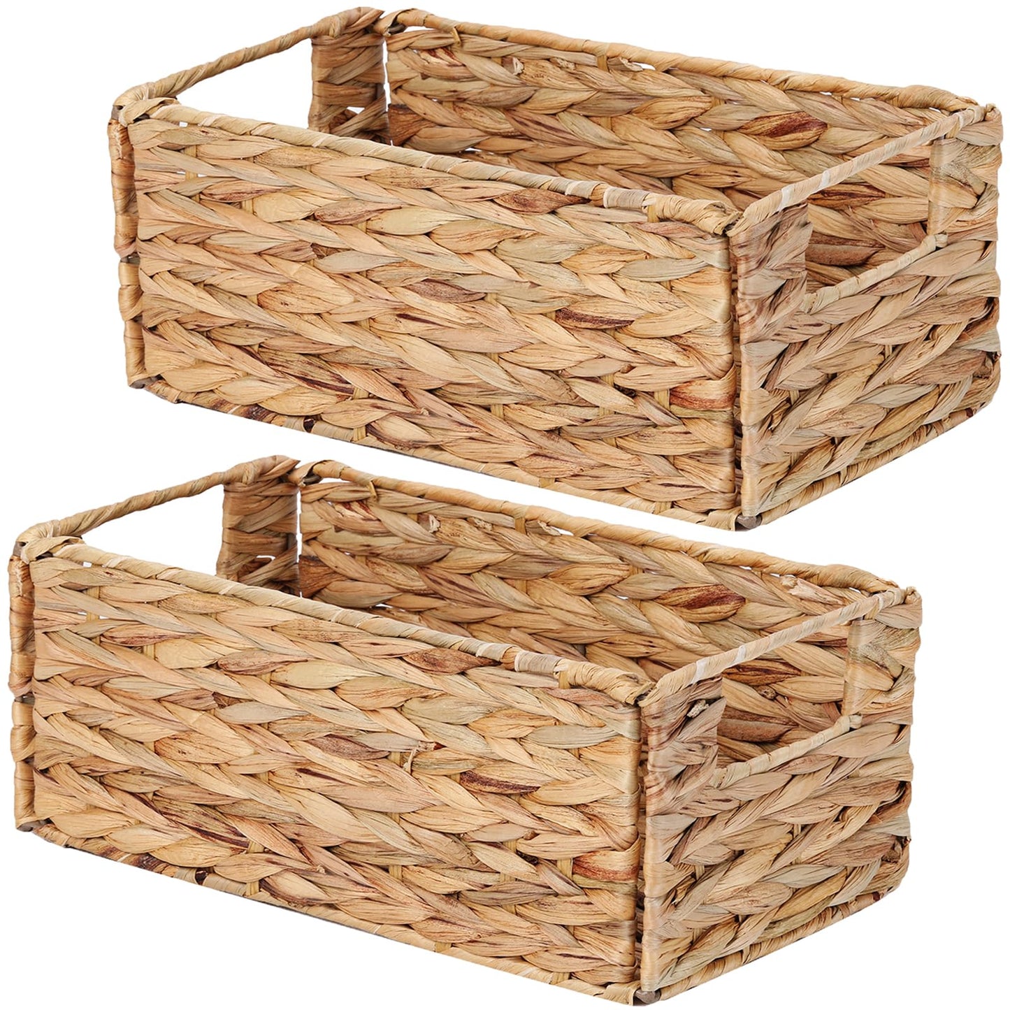 Vagusicc Water Hyacinth Storage Baskets for Shelves, Small Organizer Box Storage Bins with Handles, Wicker Basket for Bathroom Storage