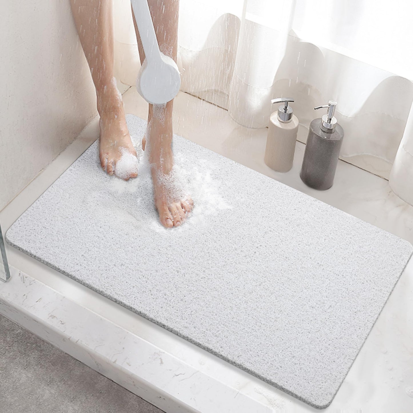HITSLAM Shower mat Non Slip, 60 x 40 CM Non Slip Bath Mat with Drain, Soft PVC Loofah Shower Bath Mat for Tub, Quick Drying Shower Mat for Bathroom,