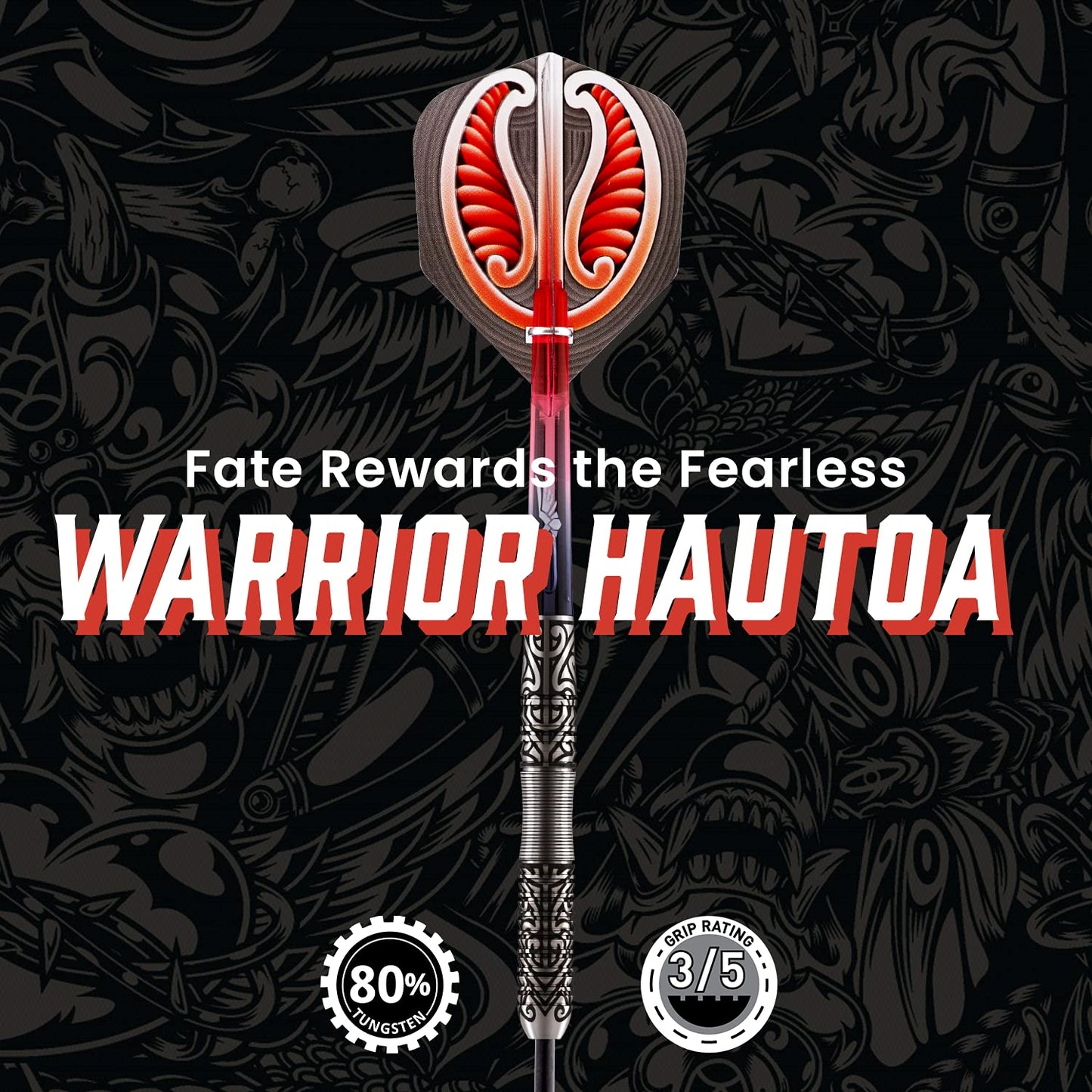 Shot! Darts Warrior Hautoa Steel Tip Dart Set Centre Weighted 80% Tungsten Barrels 24gm