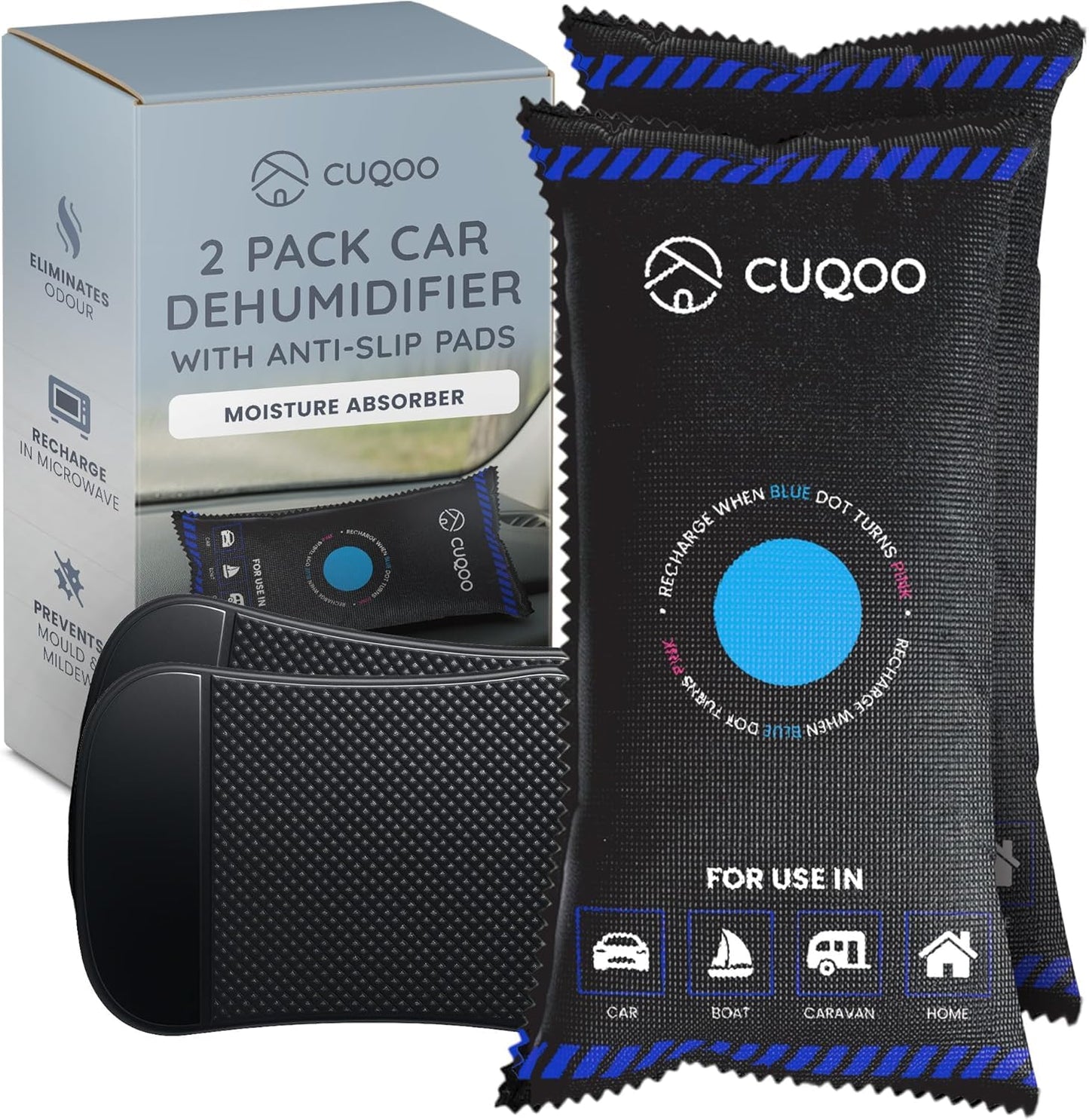 CUQOO Car Dehumidifier Bag ? Reusable Moisture Absorber for Car Interior with Anti-Slip Mat ? Microwave Reactivated Dehumidifier Bags for