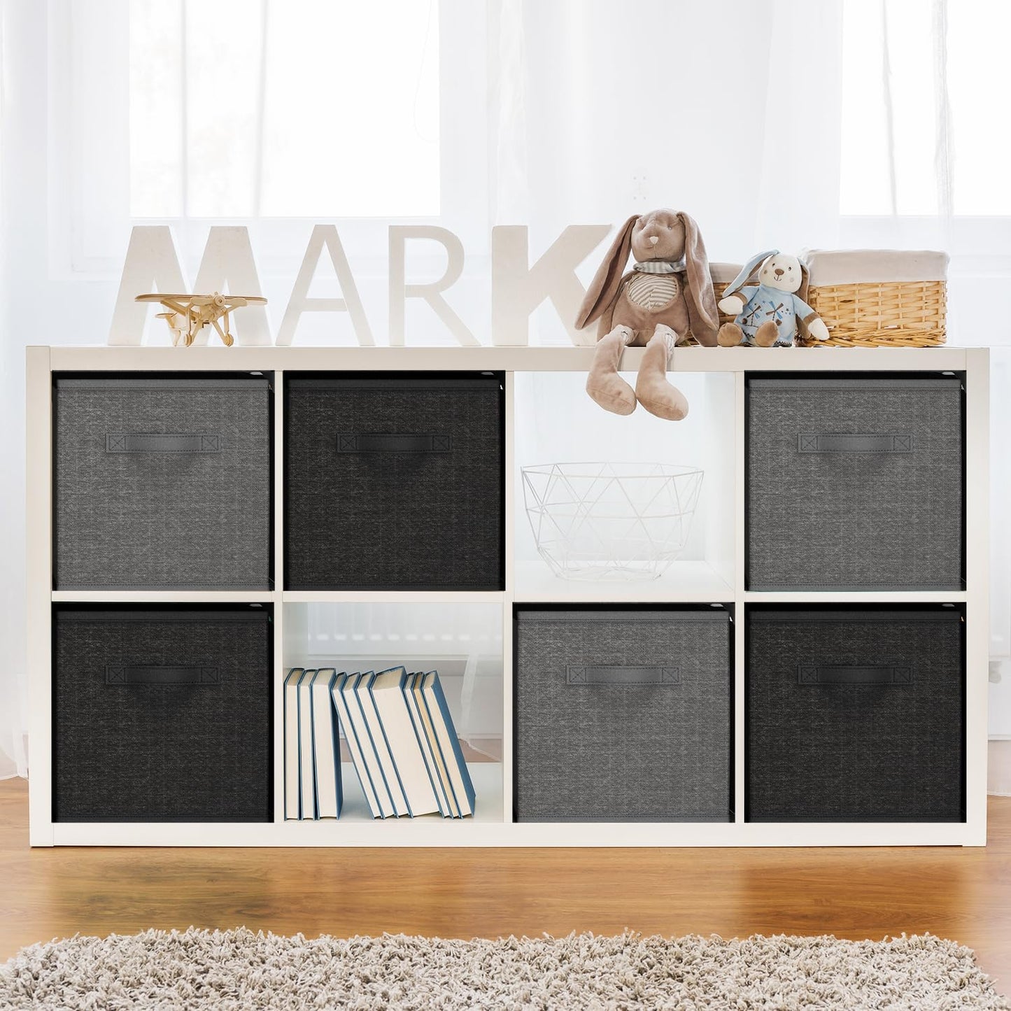 Nestl Cube Storage Bins, Foldable 6 Cube Storage Organizer Bins, Fabric Storage Cubes, Storage Basket with Handles, Black Closet Storage Bins