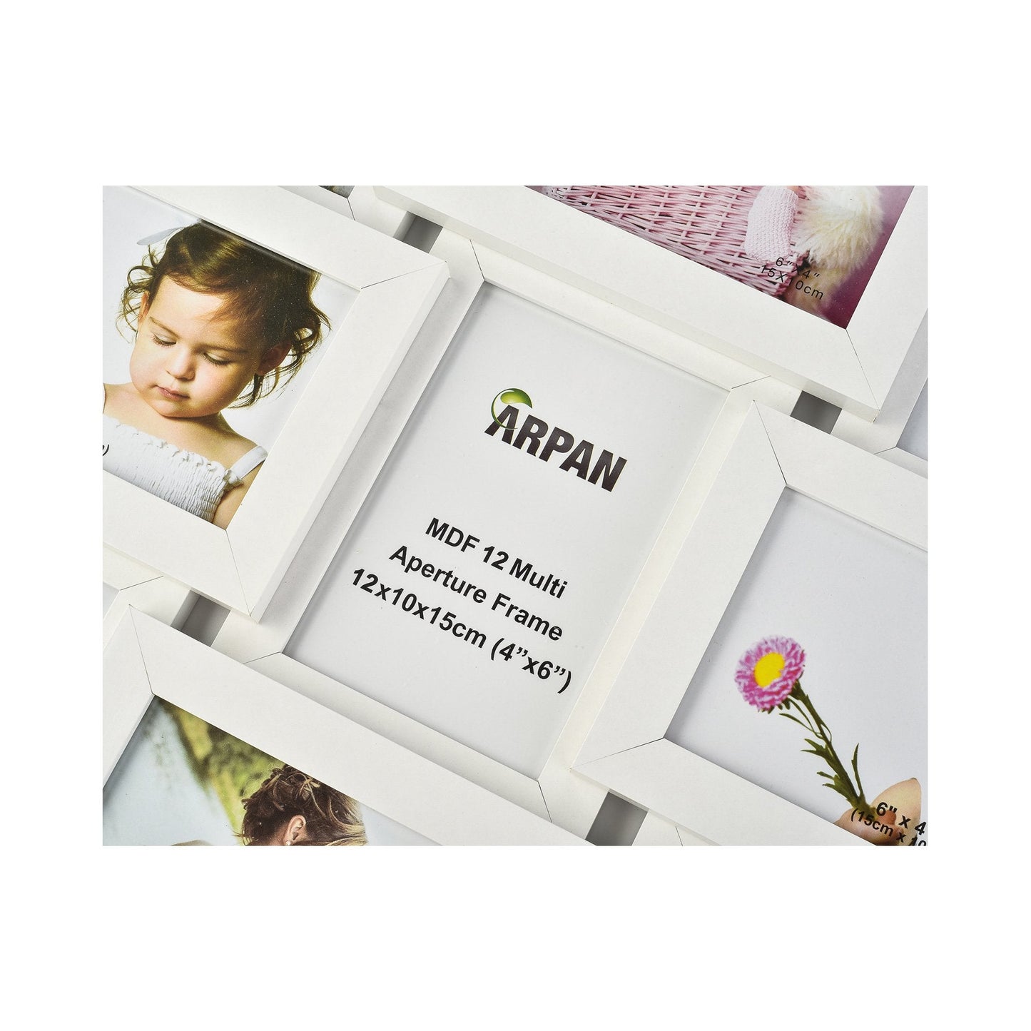 ARPAN Multi Aperture Picture Wooden Photo Frame Holds 12 x 6 x4 Photos, Collage Picture Wall-Mounted Frame (White)