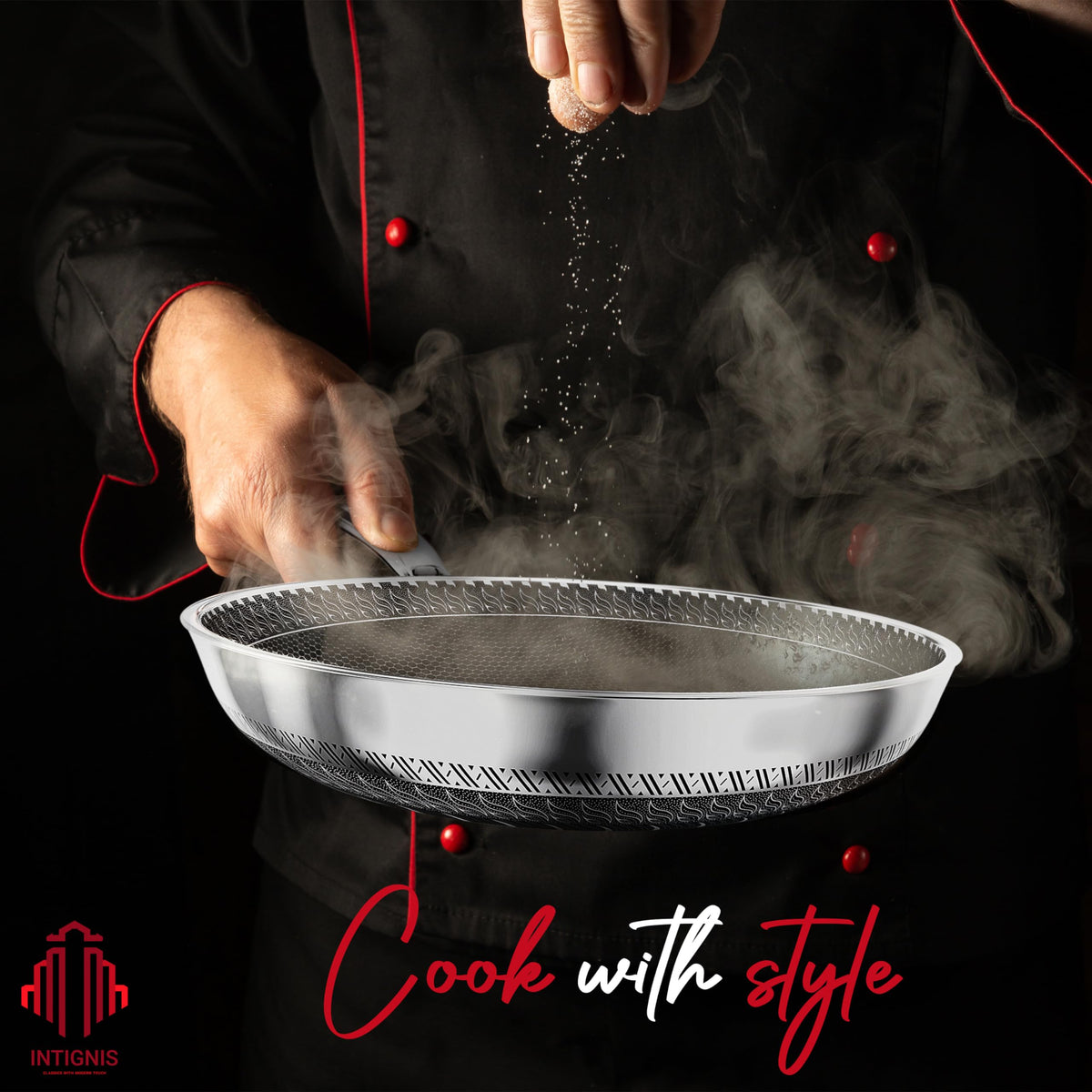 Premium Frying Pan with Lid  28 cm/ 11 Inches  Non-Stick | Scratch Resistant | Extra Deep Large | Chemical Free | Stainless Steel Skillet | Honey