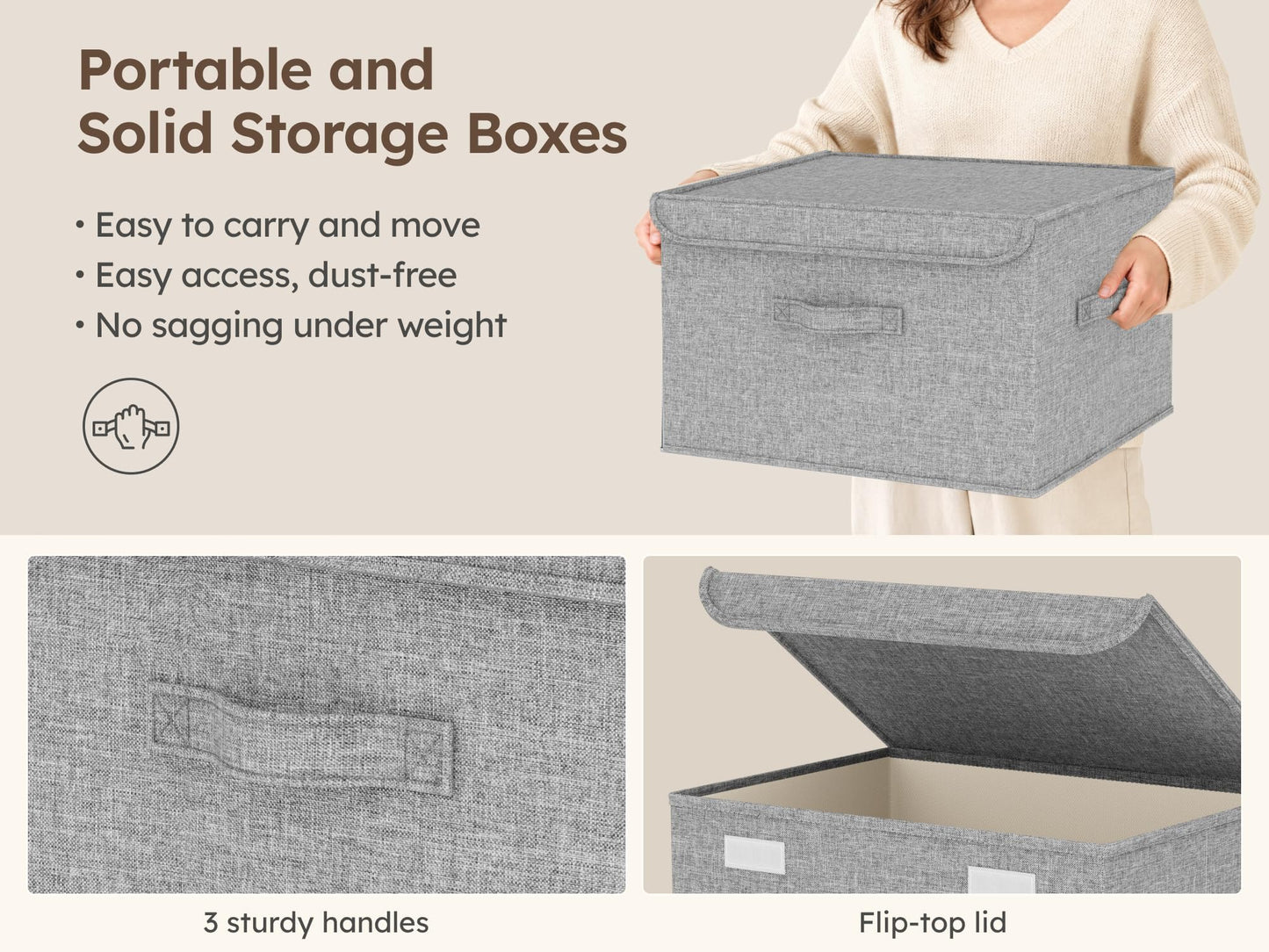 37.8L Stackable Storage Boxes with Lids Linen Clothes Wardrobe Organiser