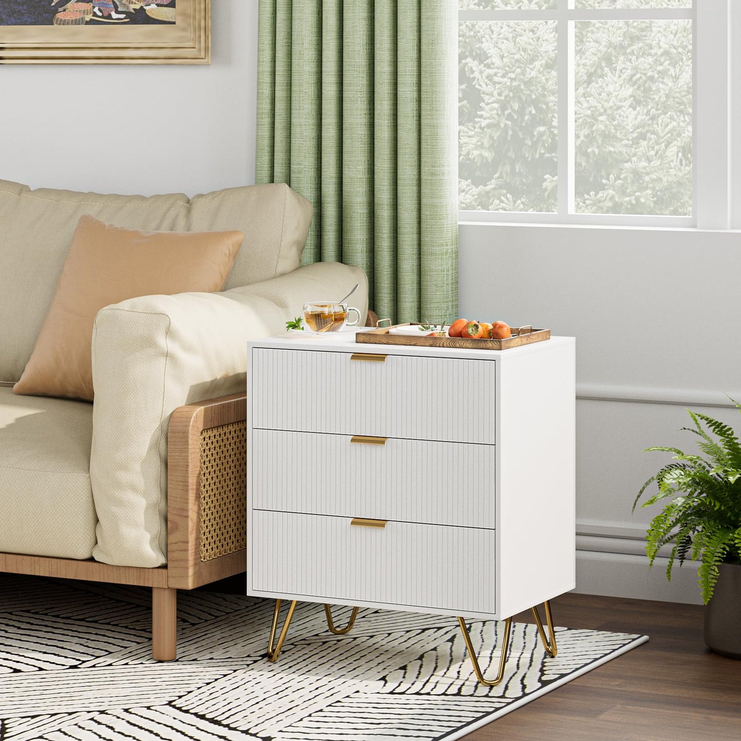 Apetaccat Bedside Table with 3 Drawers, Chest of Drawers Bedroom, 60x40x70cm, Wooden Bedside Cabinet With Metal Handles,for Bedroom