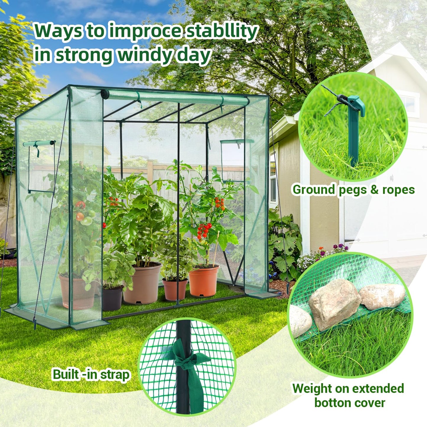 Ohuhu Walk in Greenhouse Tomato Greenhouse for Outdoors: Portable Green House with Roll-Up Zippered Door PE Cover, Tall Plastic Greenhouses Small