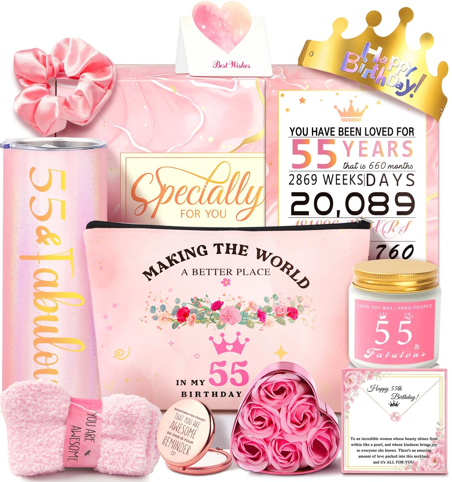 55th Birthday Gifts For Women, Happy 55th Birthday Gifts For Her Mom Sister Wife Best Friend Turning 55, Unique Gift For 55 Year Old Woman Birthday,