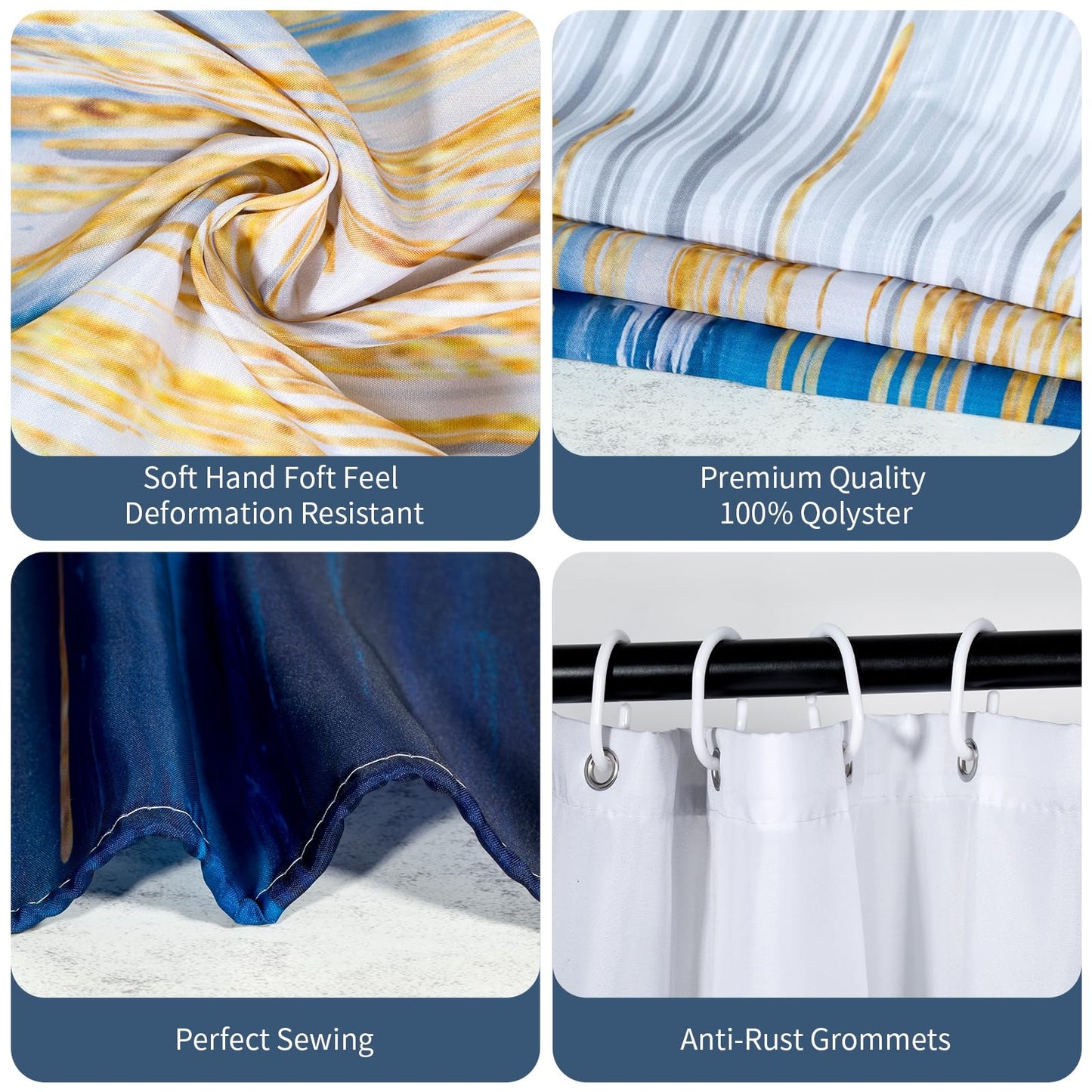 Lirzxin Shower Curtain 180 x 200 cm, Anti Mould Shower Curtain Waterproof Polyester Abstract Geometric Stripes Gradient Theme Modern Thick Bathroom