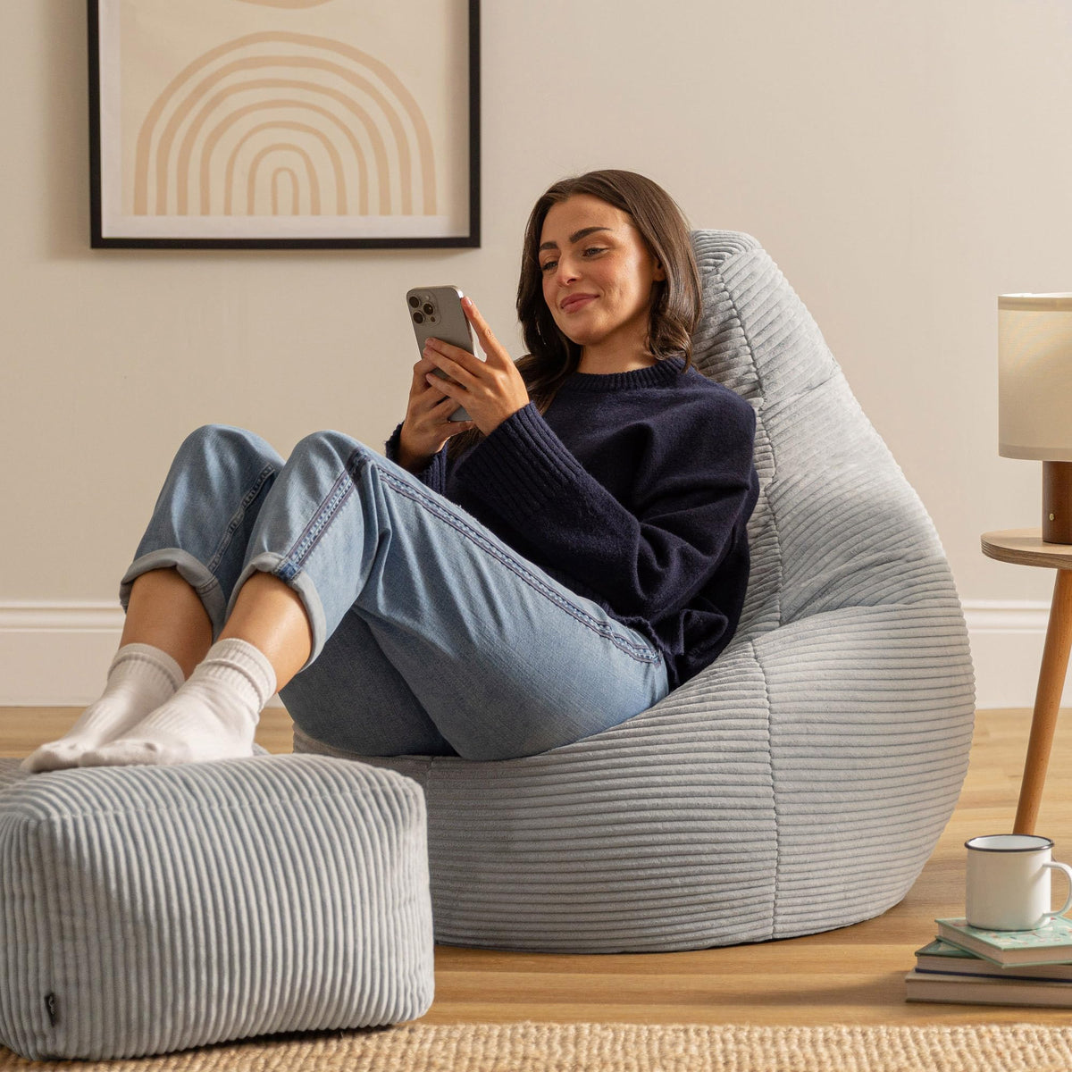 icon Dalton Cord Bean Bag & Footstool with Filling Included, Grey