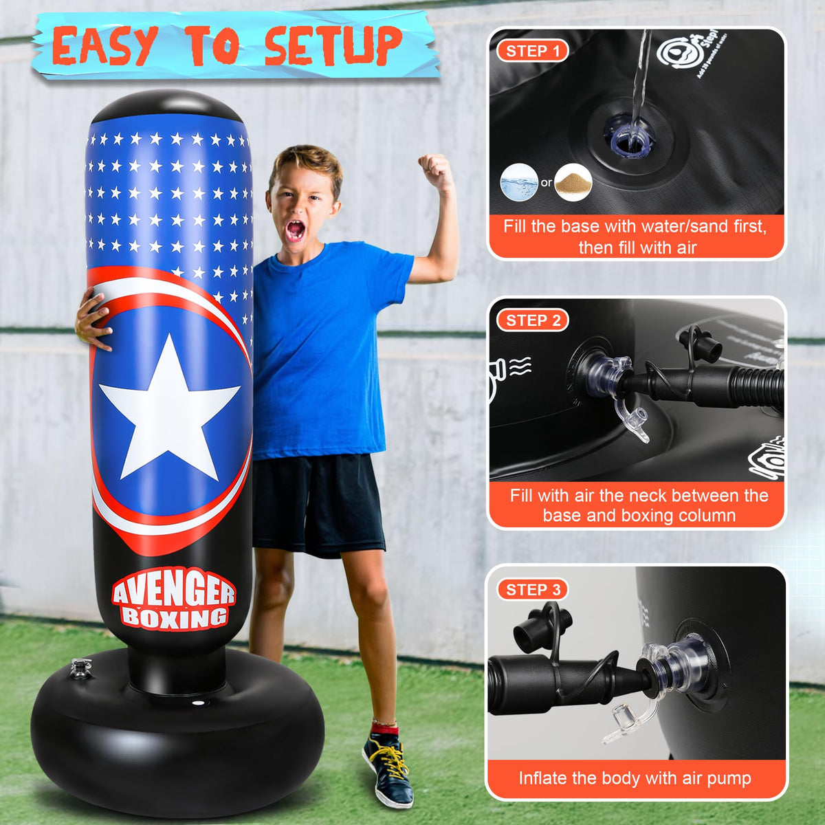 YasinKidz Punching Bag for Kids, 66 Inch Large Inflatable Kids Boxing Bag Set for Boys & Girls Age 3-14, Free Standing Punch Bag with Boxing Gloves