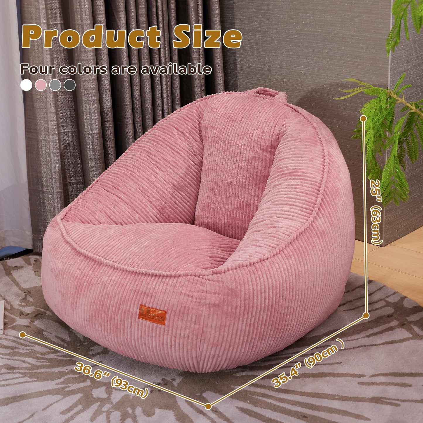 UODERS Bean Bag Chair for Teens & Kids, Corduroy Sofa Chair with Handle for Reading, Gaming, Cute Boneless Beanbag Sofa with Foam Filling