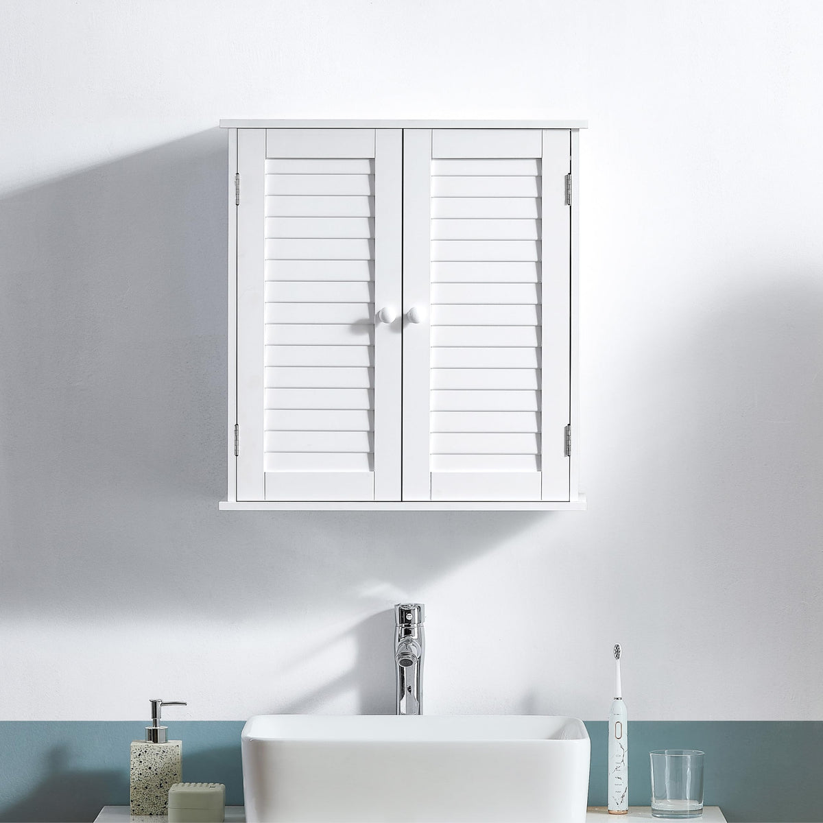 Bath Vida Bathroom Cabinet Double Door Shutter Wall Mounted Storage Shelf, White