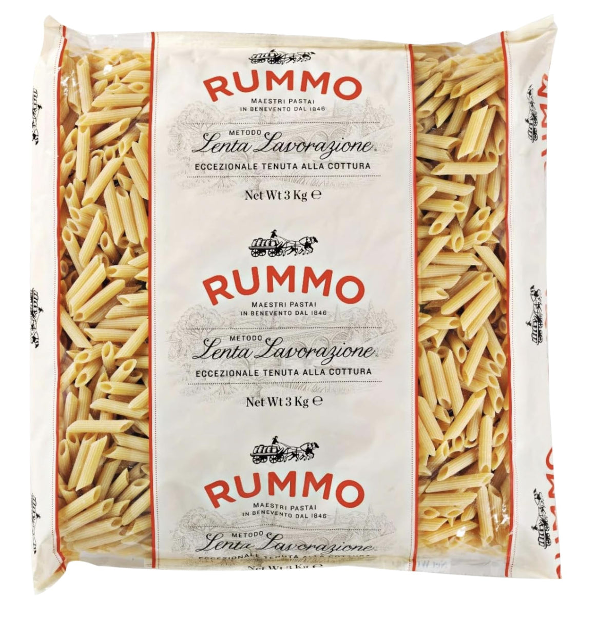 Rummo Penne Rigate No.66 Italian Pasta, 3 kg Bulk Bag (Pack of 1) ? Premium Ridged Tubes for Sauce, Salad & Bake ? Authentic Artisan Pasta from
