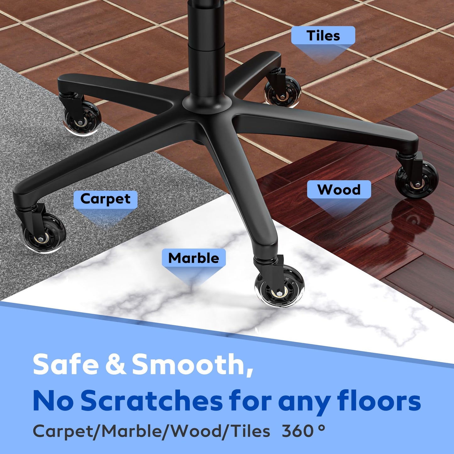 WEWILL Chair Casters Set Floor Wheels Swivel Wheels for Office Chair Hard Universal Compatible with Different Seats (10x22mm)