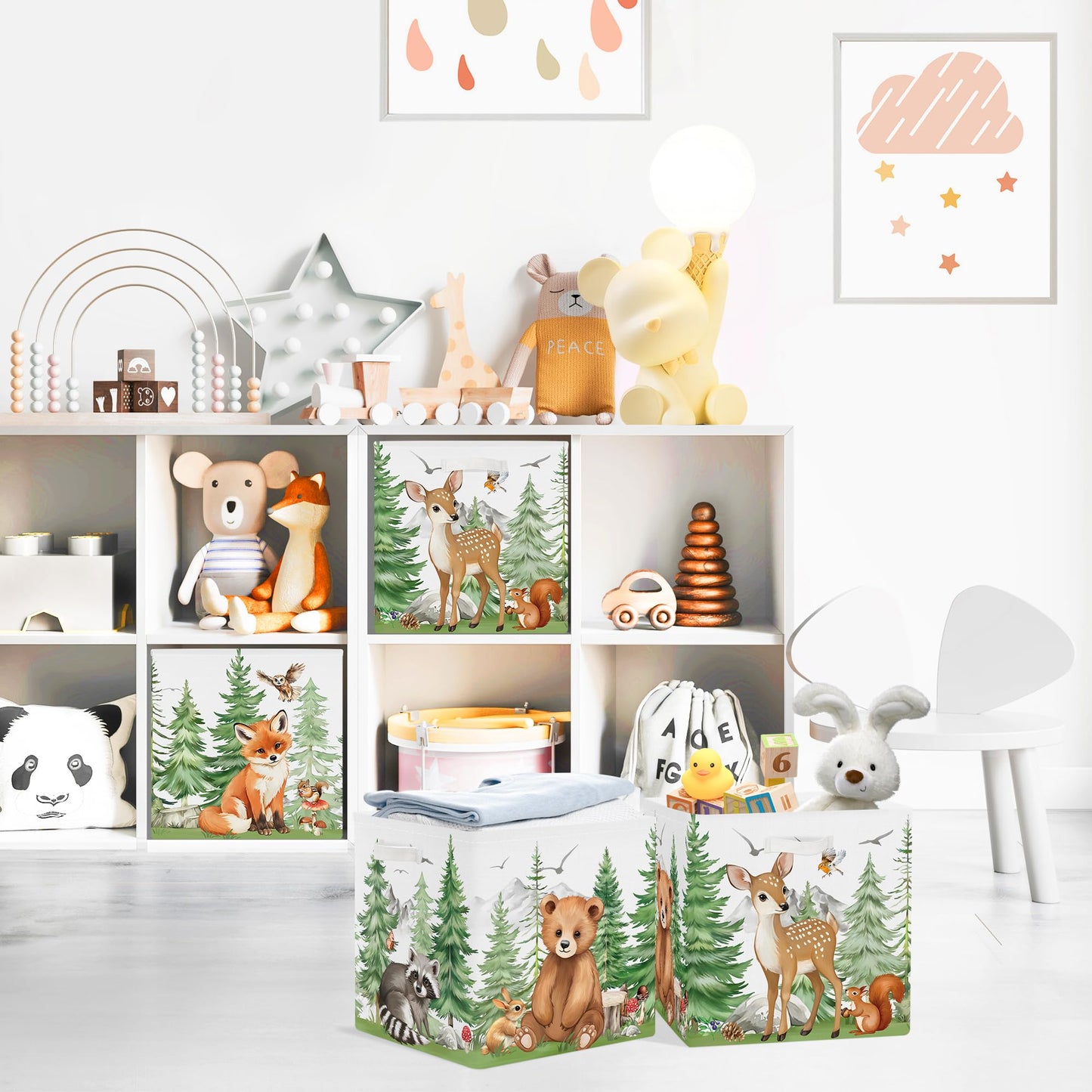 Clastyle 3 pcs Cute Animals Cube Storage Boxes for Shelves Kallax Boxes