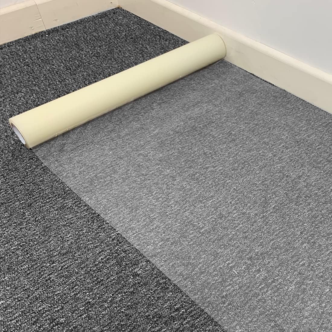 Besto Plastic Carpet Protector Roll, Waterproof Self Adhesive Clear Carpet Protection Film, Hallway Runner & Stair Carpet Protector 60 Micron (600mm X