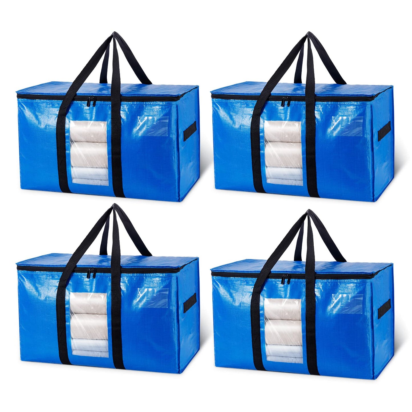 TAILI Moving Bags Extra Large Storage Bags 4 Pack, Clear Window & Reinforced Handles,Heavy Duty Storage Bags with Zips for