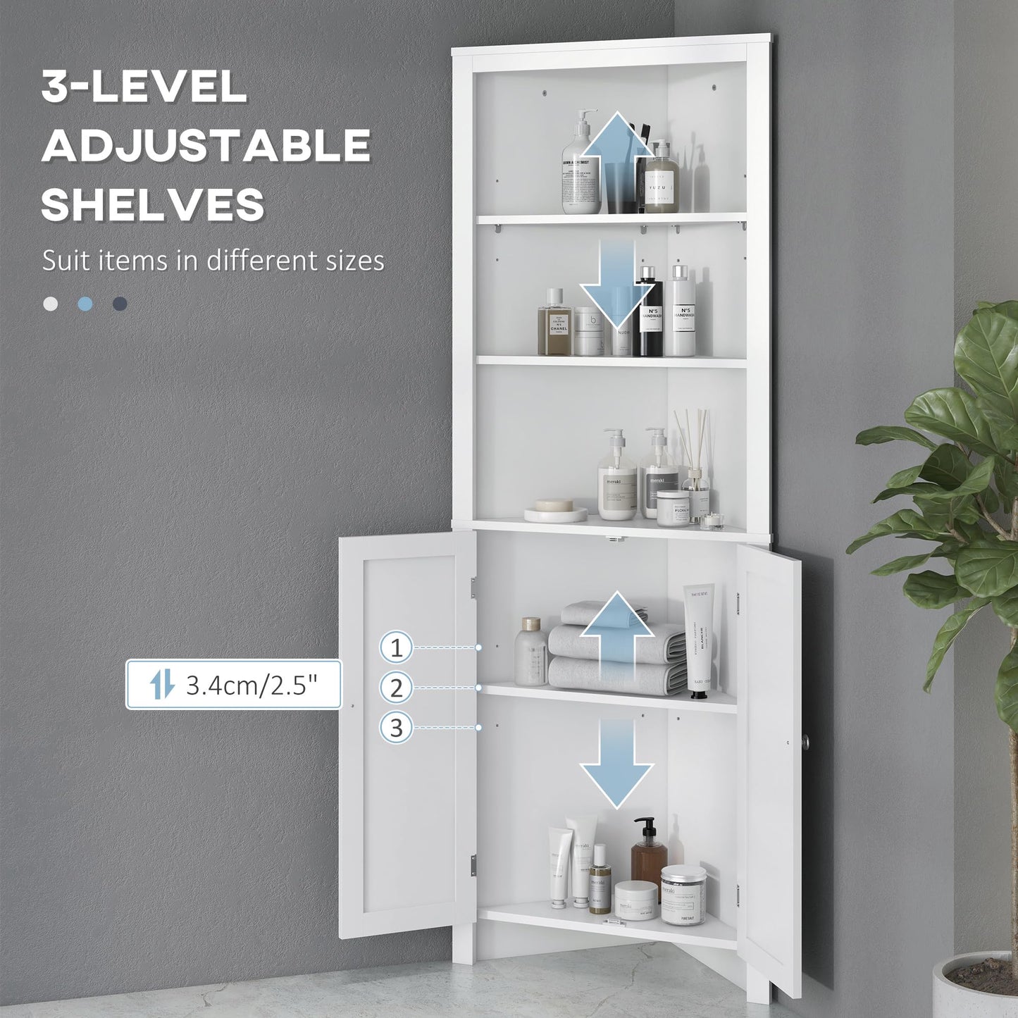 kleankin Triangle Bathroom Cabinet, Corner Bathroom Unit Freestanding White