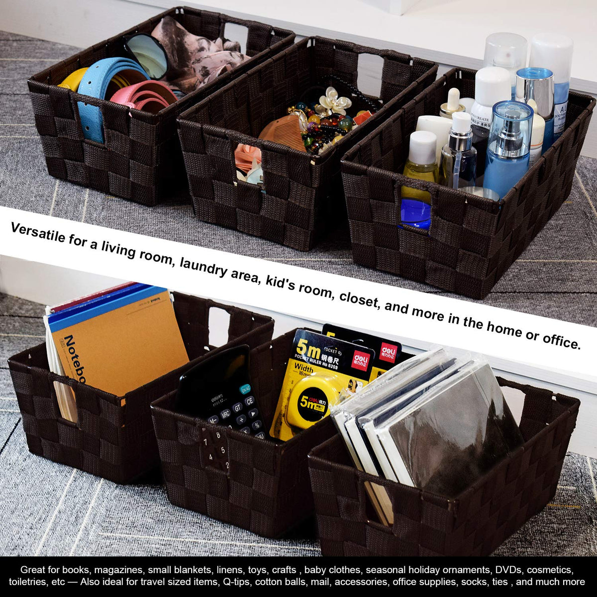 homyfort Woven Small Shelf Storage Tote Basket, Cube Organizer with Built-in Handles for Bedroom, Office, Closet, Clothes, Kids Room