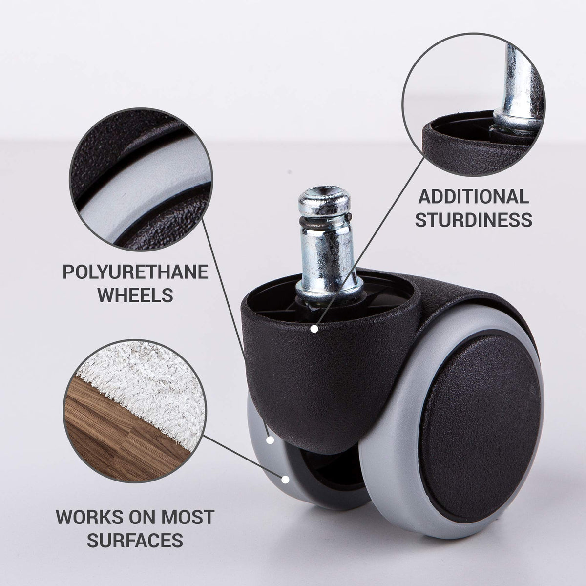 SKIR'CO (5 pcs) 50 mm Rubber Chair Wheels, Rolling Office Chair Castors, Replacement Casters, Swivel Wheels, Universal Short Stems (5, Ø 11 mm)