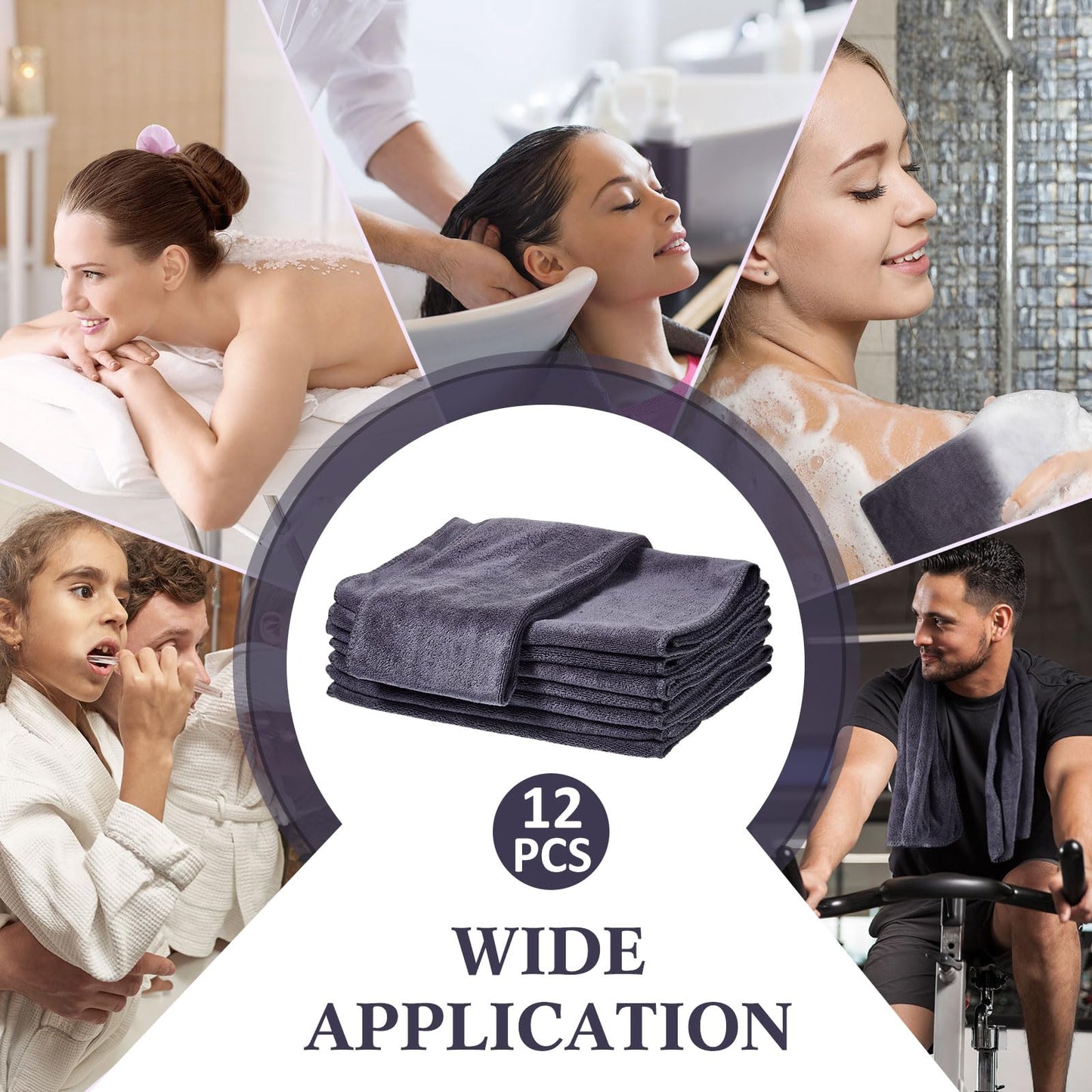 Tatuo 12 Pcs Drying Microfibre Hair Salon Towels 34 x 70 cm Quick Dry Absorbent Hand Towels for Bathroom Soft Hairdressing Cloths for Face Bath Gym