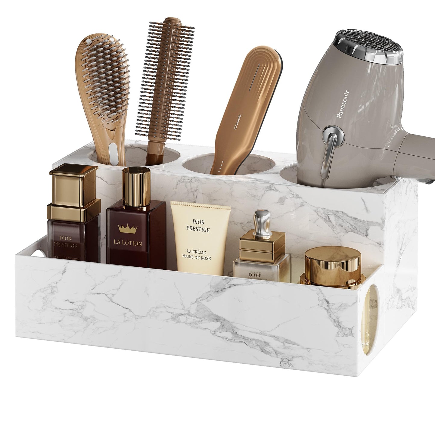 VITVITI Organizer Stand - Hair Dryer & Straightener Holder with 4 Slots, Makeup Storage Tray for Bathroom Vanity, Dressing Table, Kitchen Counter