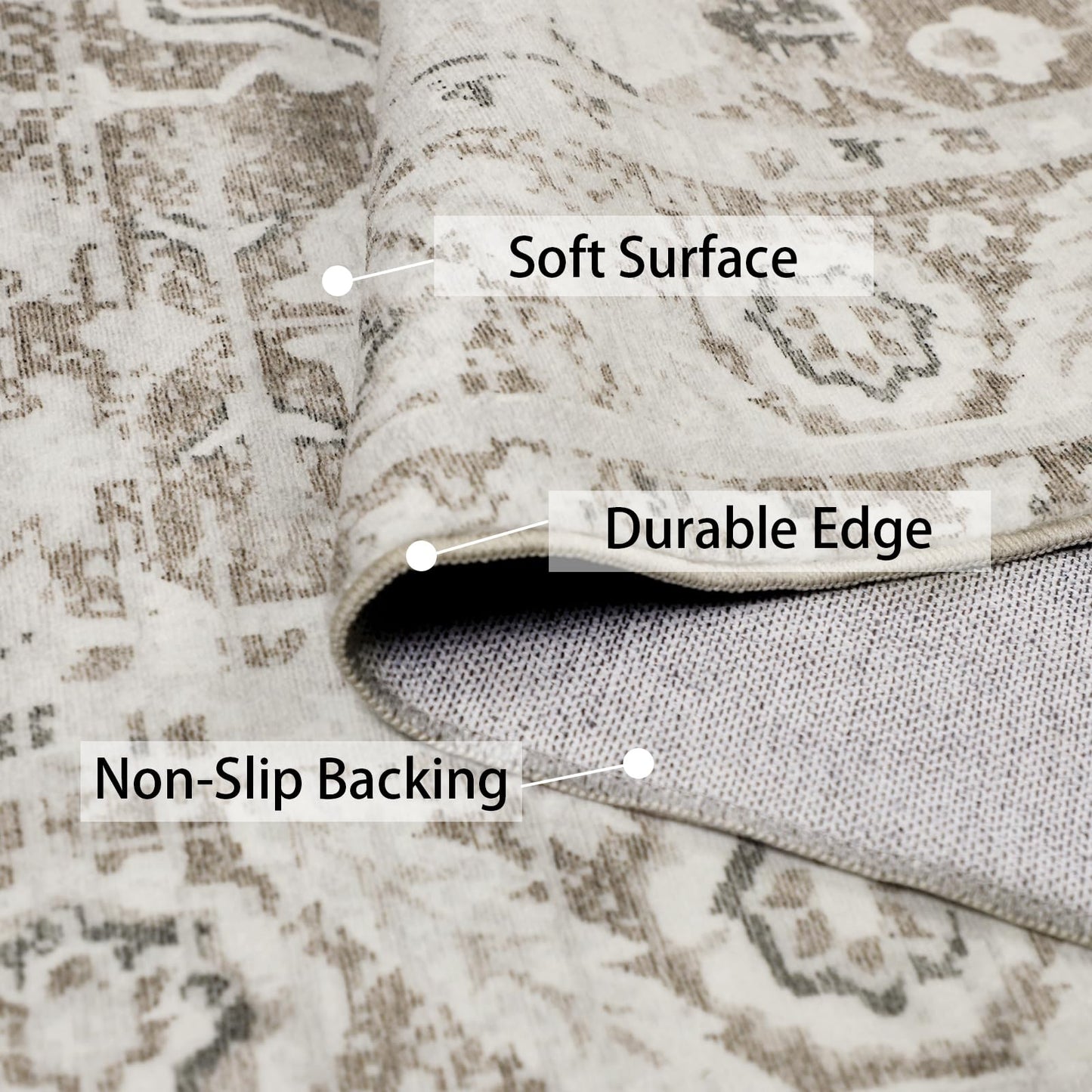 Famibay Rugs Living Room Large 160X230 Machine Washable Soft Short Pile Area Rugs Vintage Traditional Bedroom Carpet Non Slip Non Shedding for Home