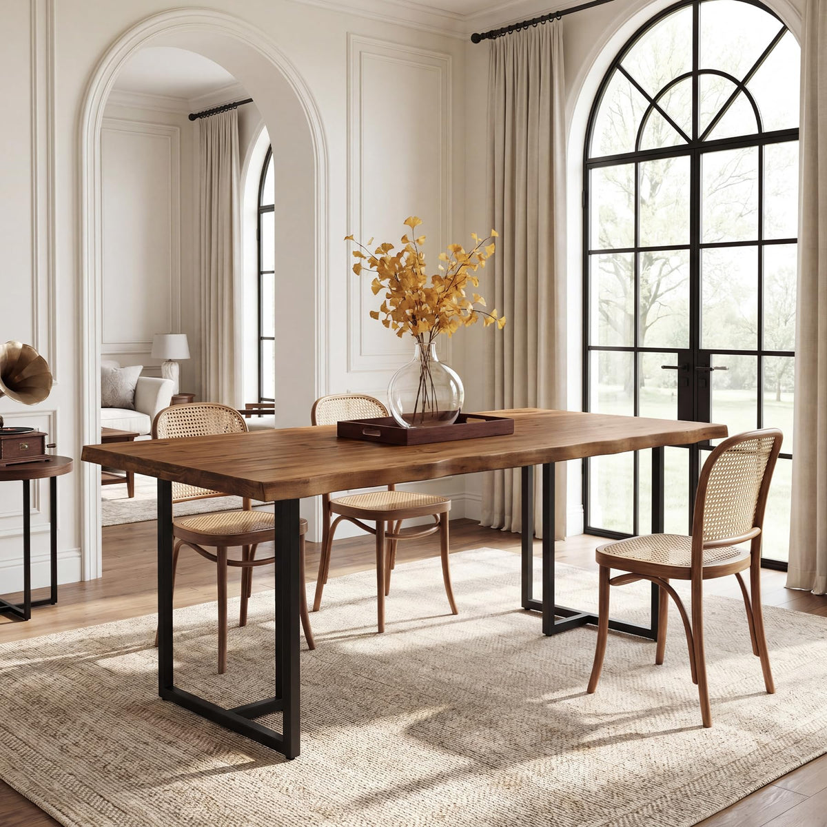 TRIBEWOOD 63" Solid Wood Dining Table for 4–6, Rectangular Kitchen & Dining Room Table with Live-Edge Inspired Top