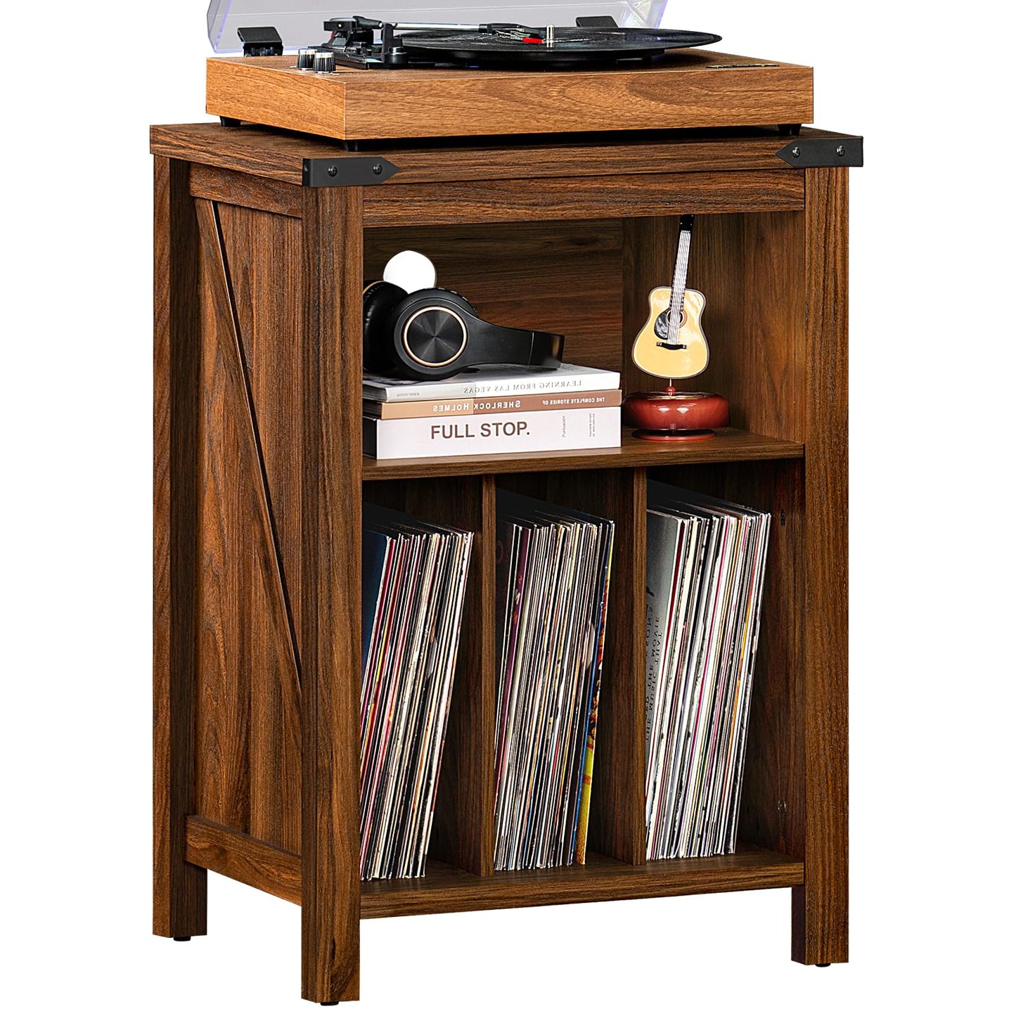 LELELINKY Record Player Stand with Vinyl Record Storage,Brown