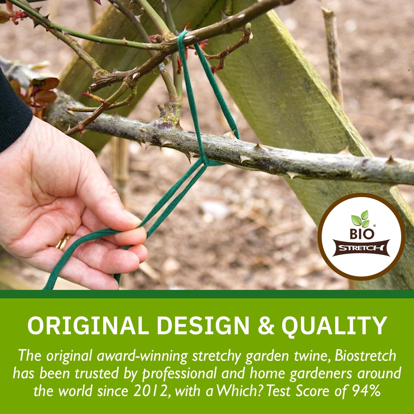 Biostretch Soft Garden Plant Ties for Indoor & Outdoor Plants - Strong & Stretchy Cut-to-Length Garden Twine for Climbing Plants, Tomato Vines & Home
