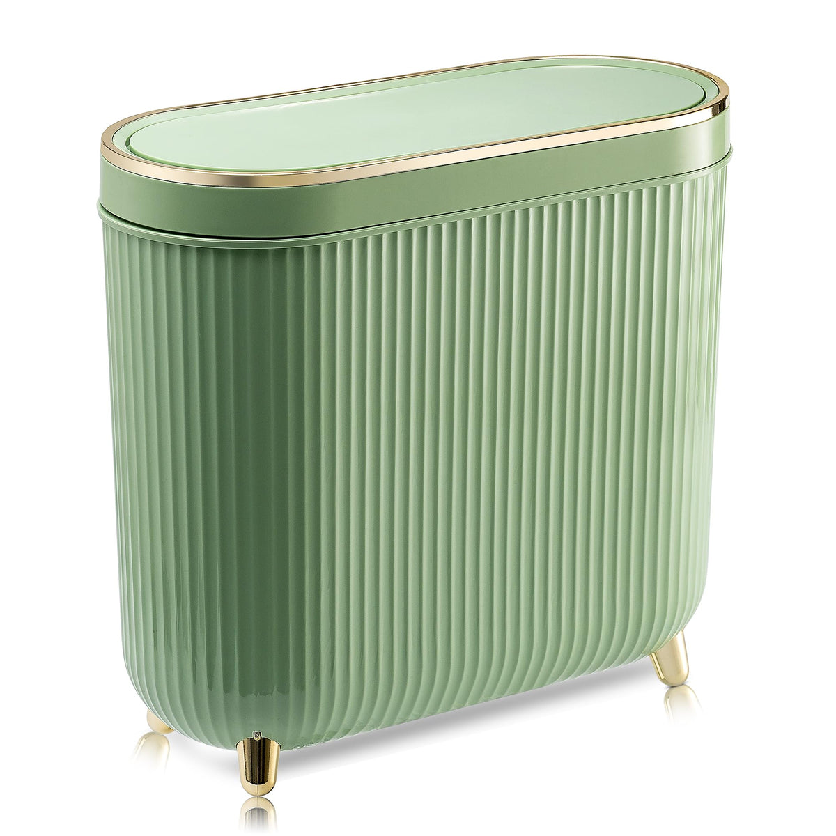SULIFEEL Bathroom Trash Can with Lid, 3.2 Gallon/12L Green