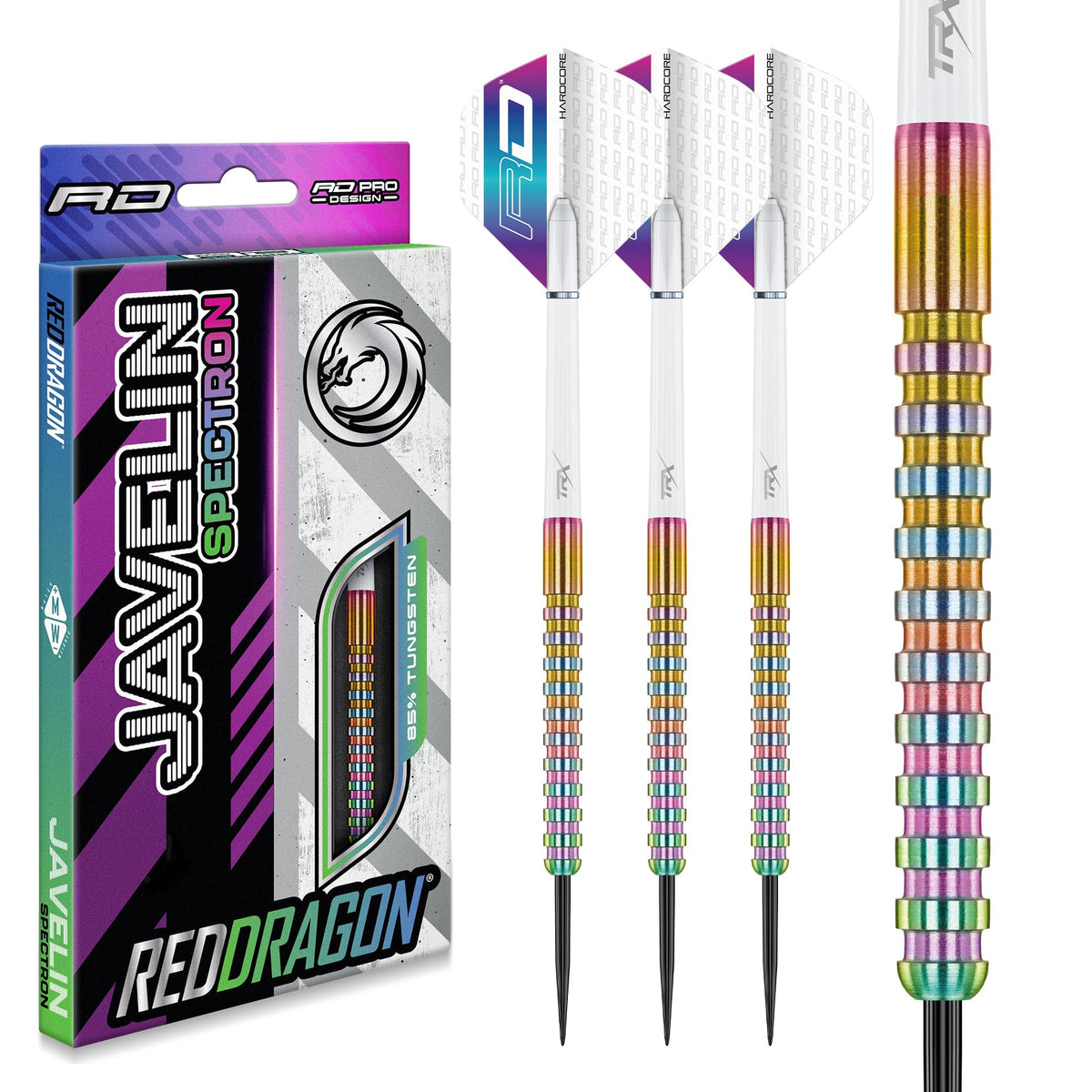 RED DRAGON Javelin Spectron 20 Gram Premium Tungsten Steeltip Darts Set with Dart Flights and Dart Shafts (Stems)