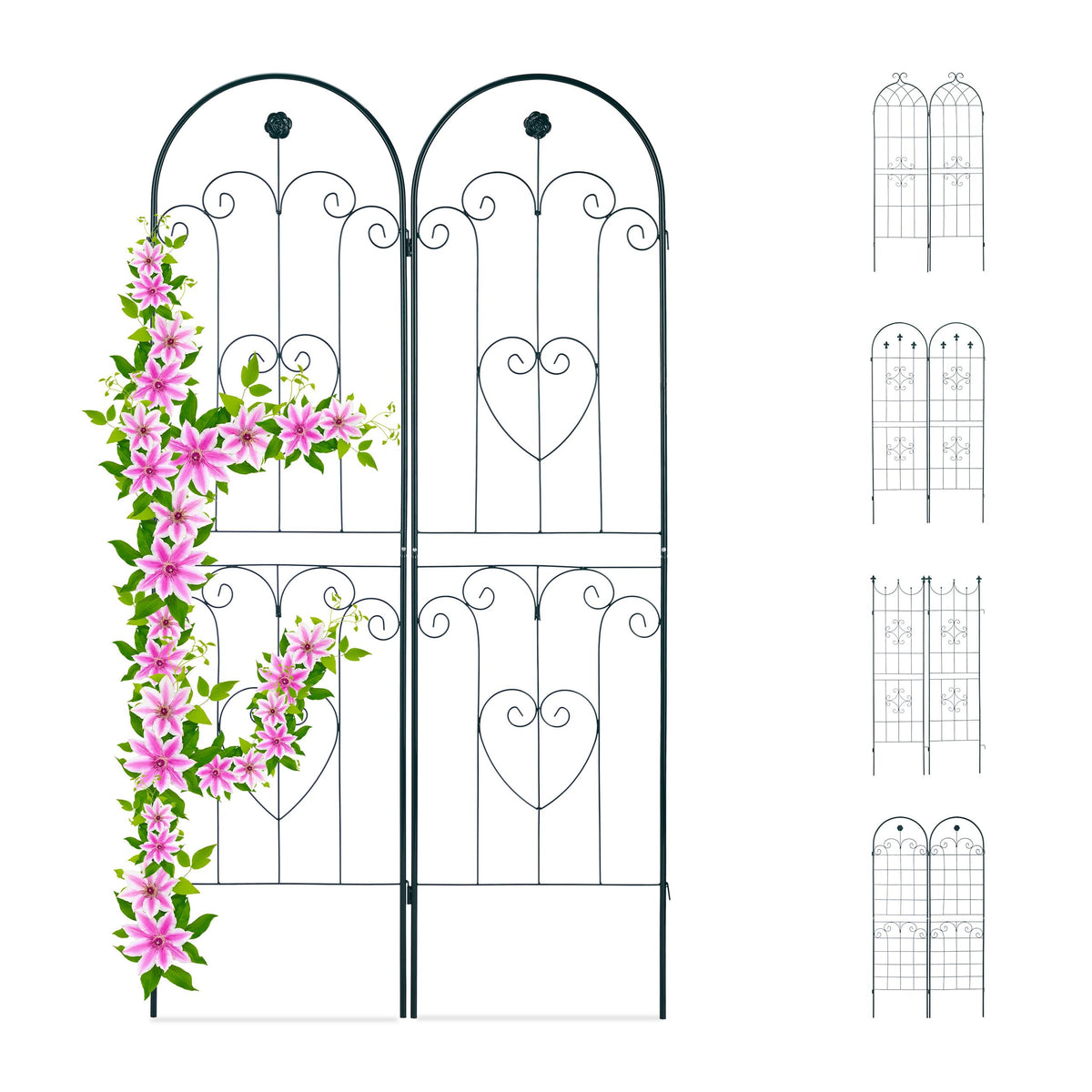 Relaxdays Trellis Set of 2, Metal, 180 x 50 cm, Garden Climbing Aid, Vintage, Arch, Freestanding, Dark Green