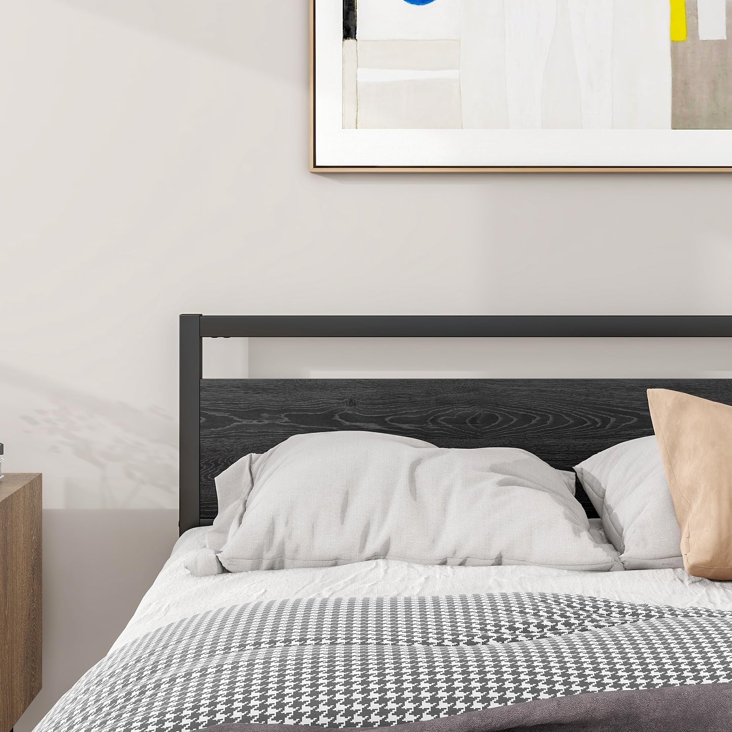 BOFENG 4ft6 Double Bed Frames with Wood Headboard,Heavy Duty Metal Platform Bed Frame Double Bed No Box Spring Needed,Mattress Foundation/Under Bed
