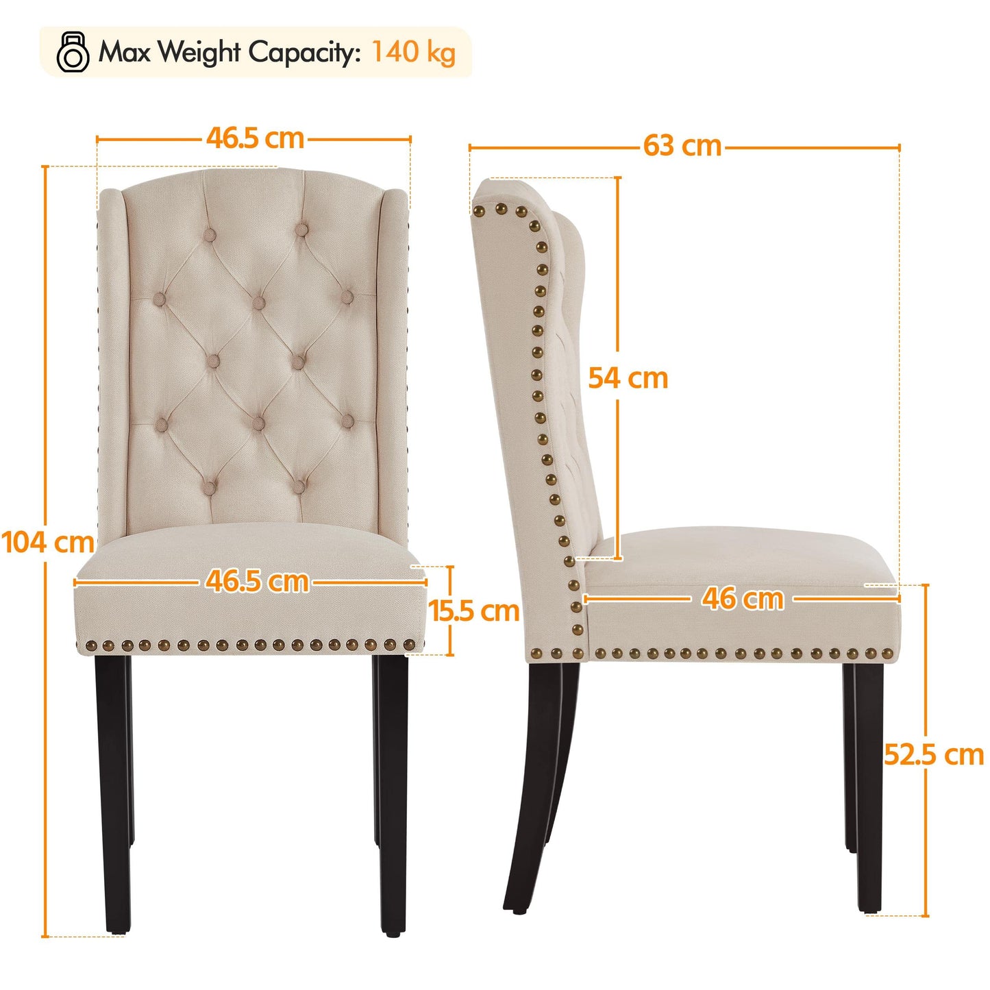Yaheetech Classic Dining Room Chairs Set of 2 with Wooden Legs, Beige