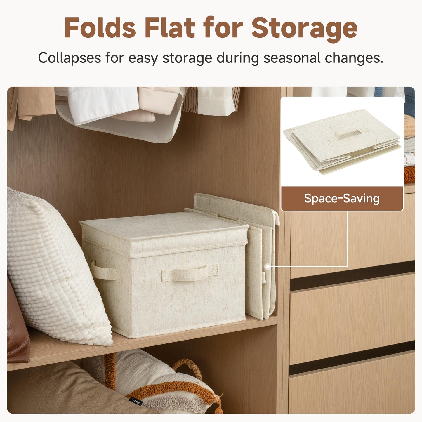 StorageWorks Storage Boxes for Shelves, Fabric Storage Boxes with Lids, Bedroom Storage Baskets with Handles