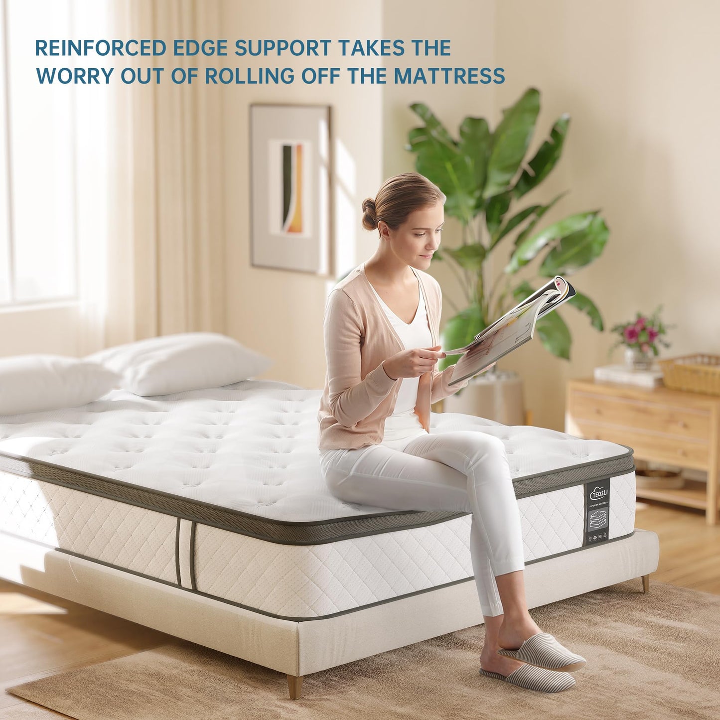TeQsli 10 Inch Double Mattress Hybrid Medium Firm 7 Zone 135x190x25cm