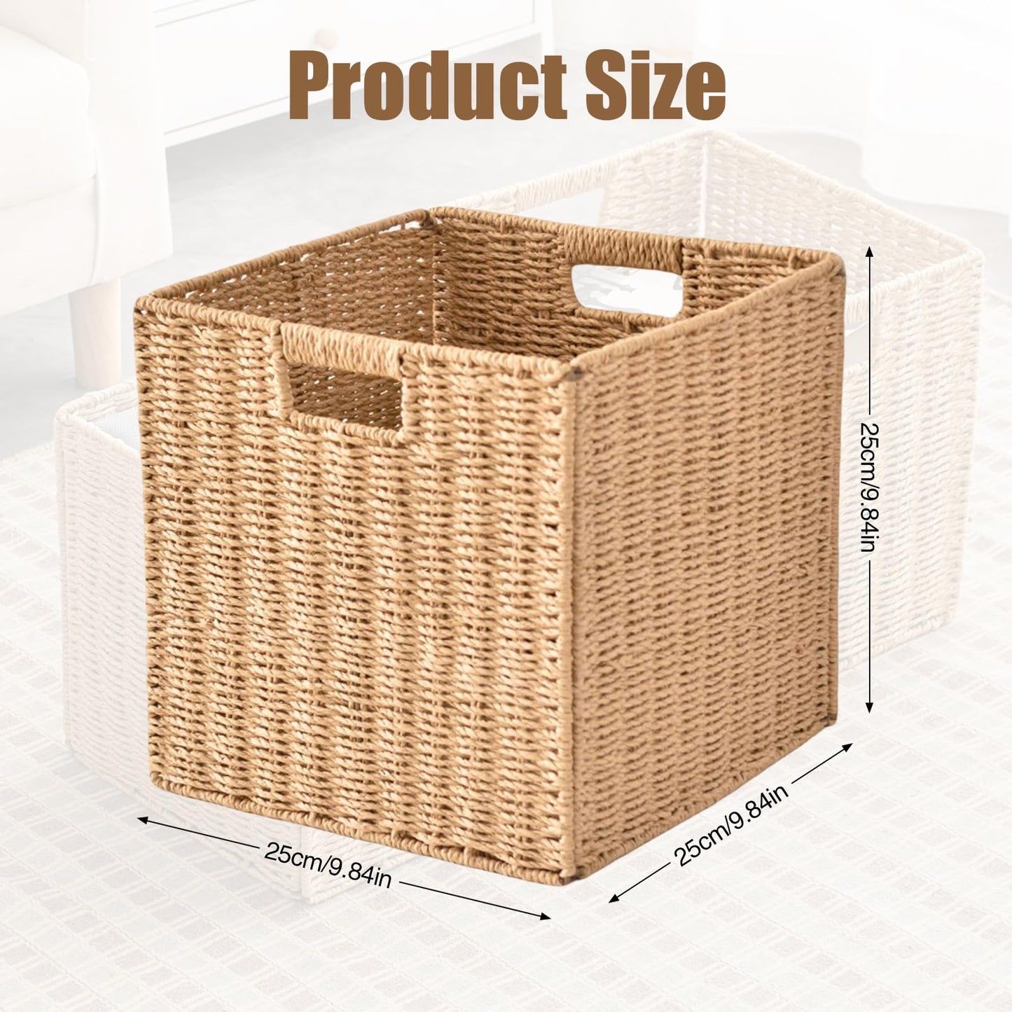 Wicker Storage Basket, 25×25×25cm Faux Wicker Storage Box Foldable Large Wickers Basket Cube Storages Box With Insertion Handle for Gifts Toy