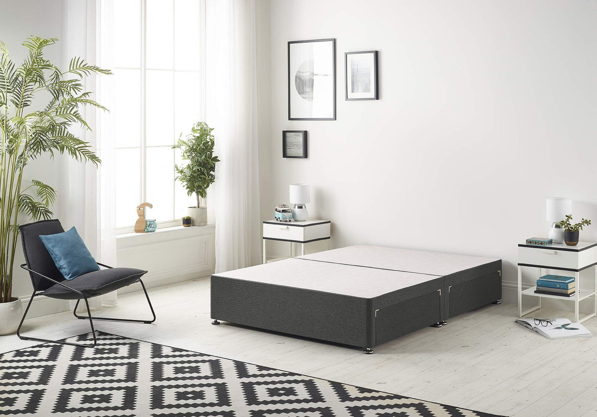 Bed Centre Flexby Divan Base Only with No Drawers and No Headboard - Available in 3ft,4ft,5ft and 6ft- Fabric (6FT Super King, Tweed Charcoal Fabric)