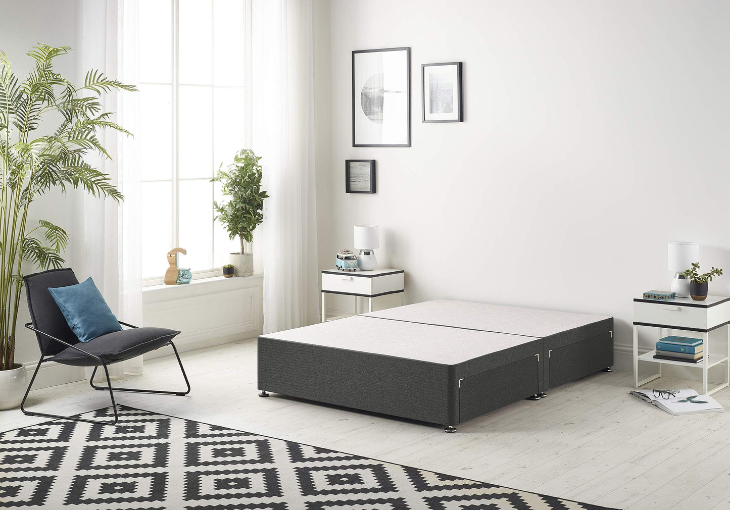Bed Centre Premier Bed Base with No Drawers and No Headboard - Available in Different Fabrics and Colours (3FT Single, Tweed Charcoal)