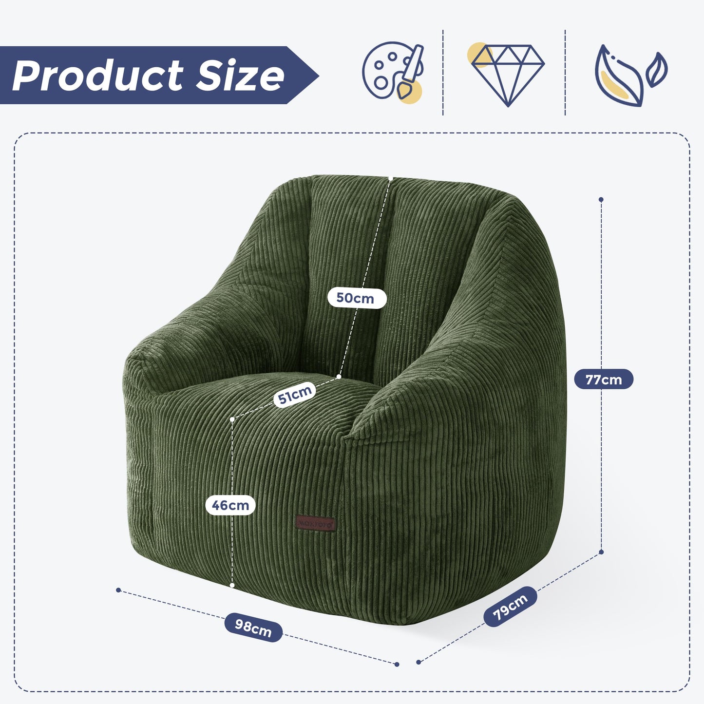 MAXYOYO Bean Bag Chair for Adults or Children, Soft Floor Single with Filling, Comfy Bean Bag Sofa with Back Support, Accent Chair