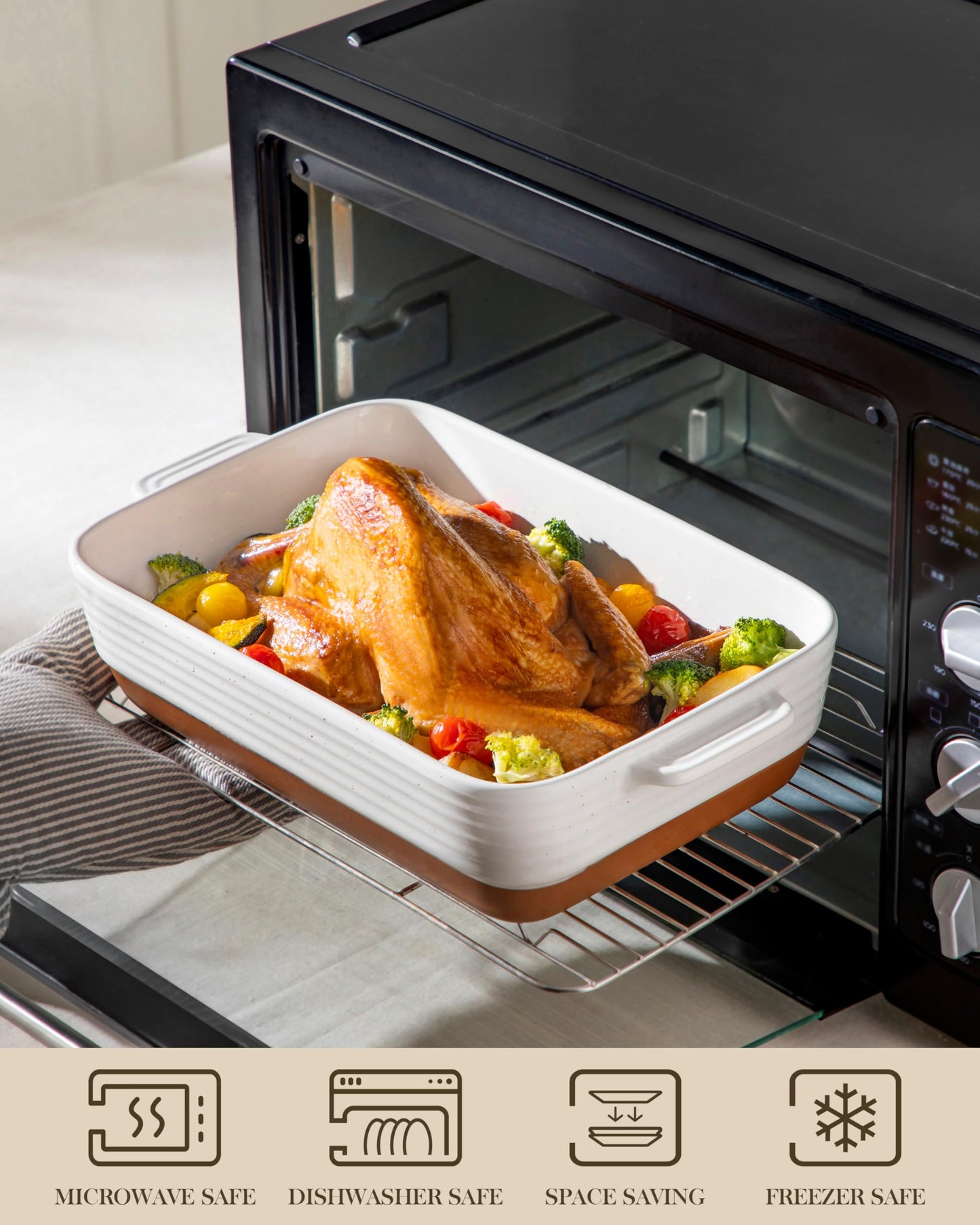 MALACASA Casserole Dishes for Oven, Ceramic Baking Dishes Set of 3, 1.45/2.7/3.8L Rectangular Baking Pan Set, Deep Lasagna Pan with Handles, Khaki