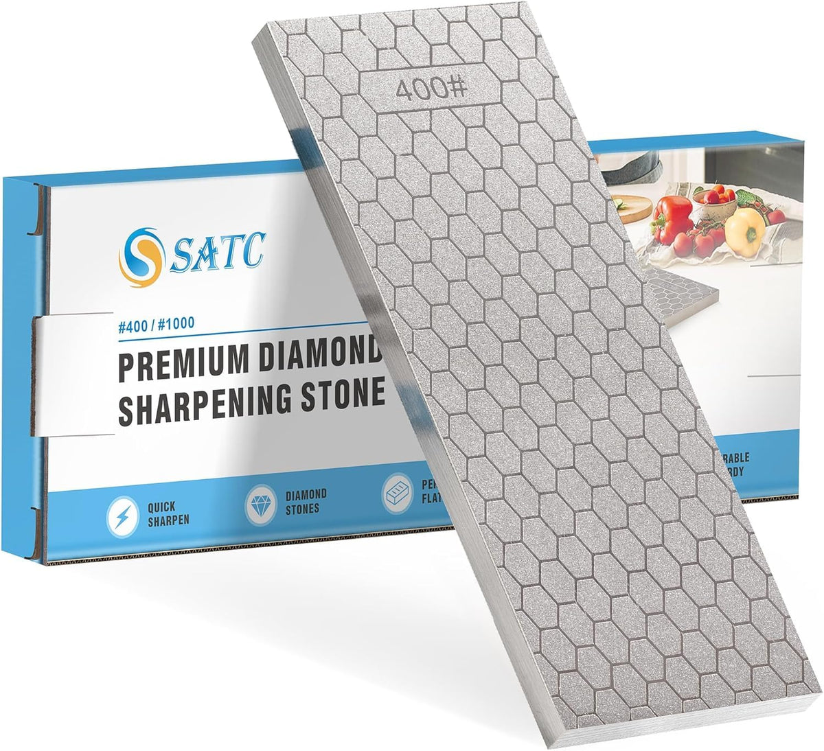 SATC Diamond Sharpening Stone 2 Side Grit 400/1000 Chisel Sharpening Kit Diamond Honing Stone for Short Chisels and Planes